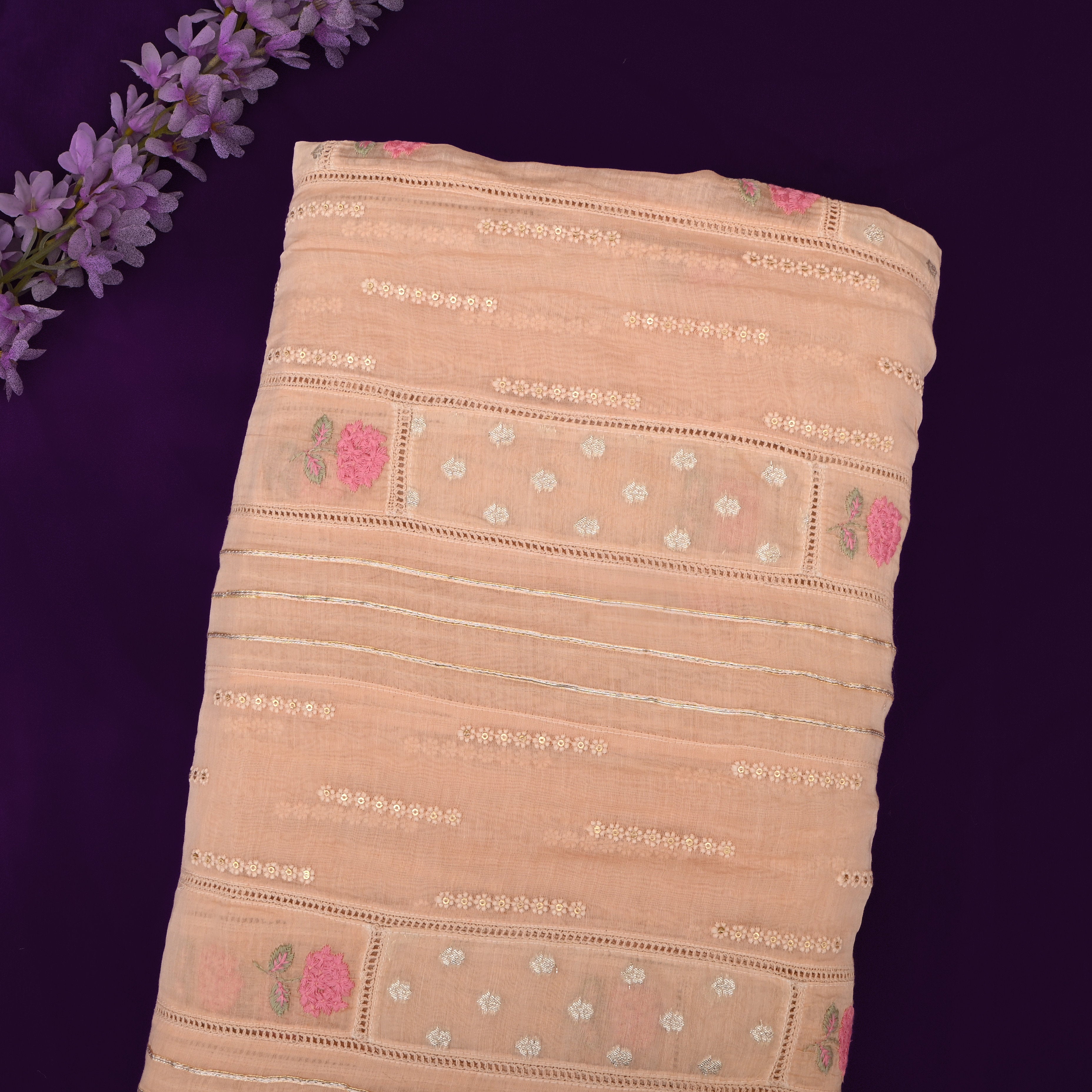 Beige Malchanderi Fabric With Embroidery