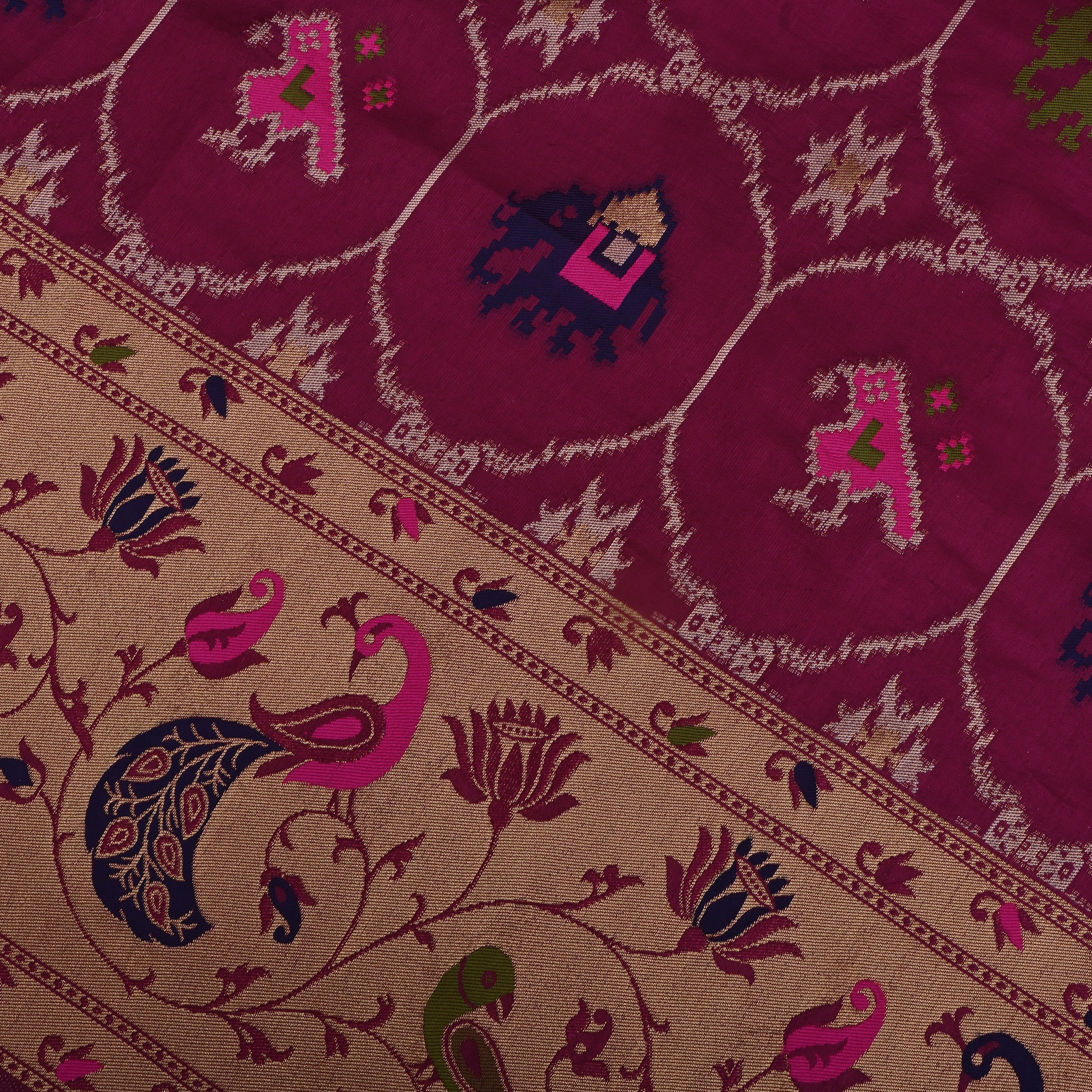 Amaranth Pink Banarasi Fabric With Paithani Border