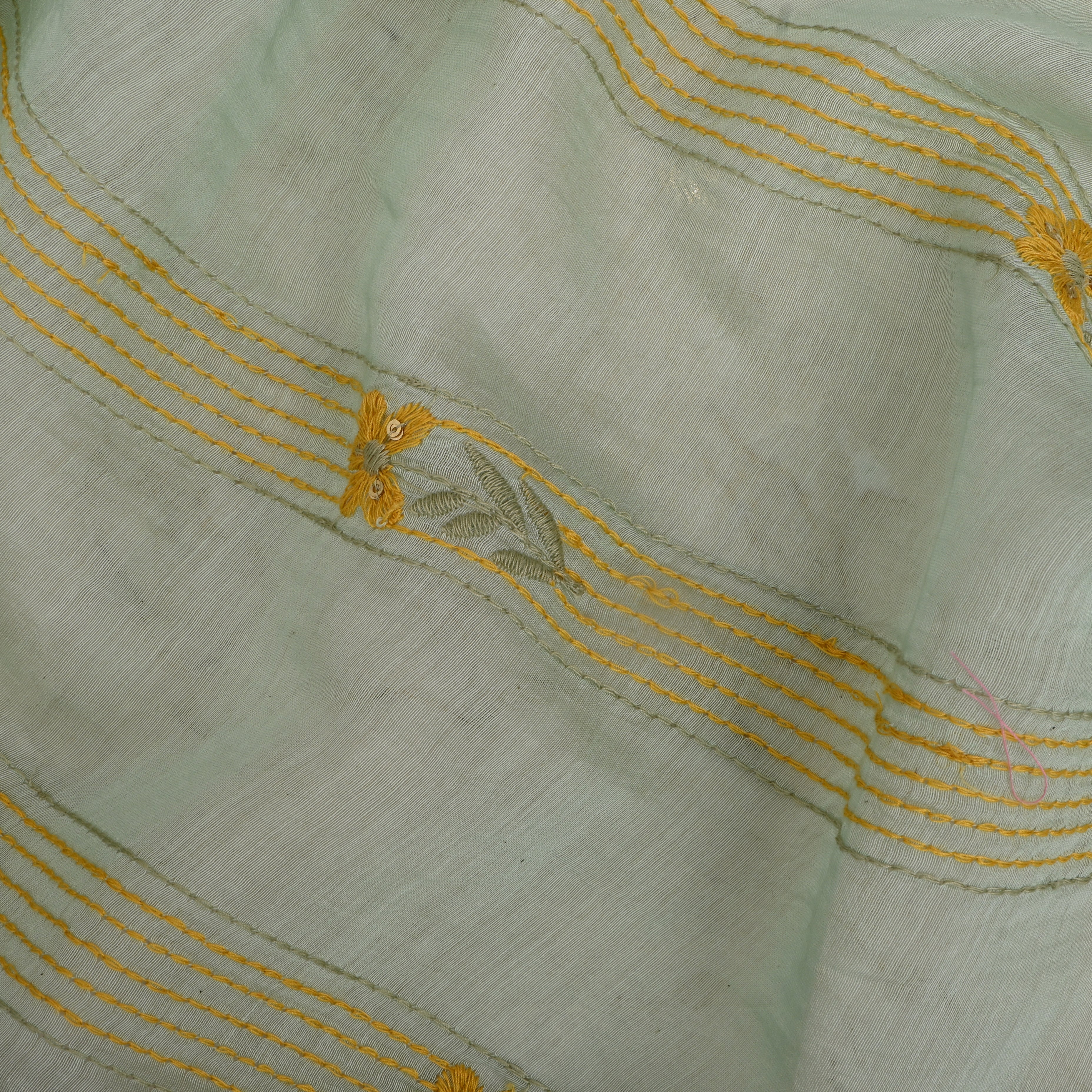 Very Light Green Chanderi Fabric With Thread Embroidery