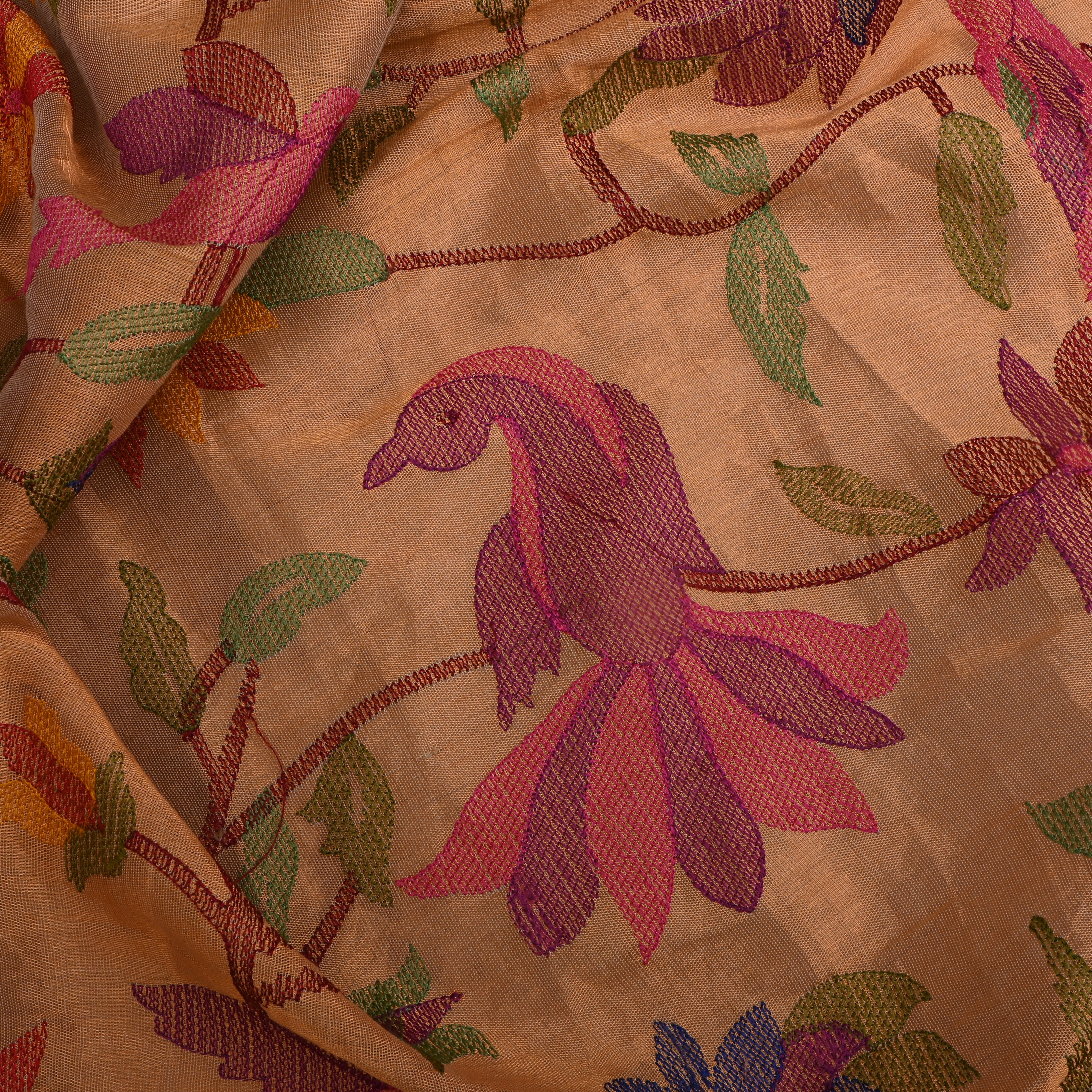 Dull Gold Kanjivaram Tissue Fabric With Paithani Embroidery