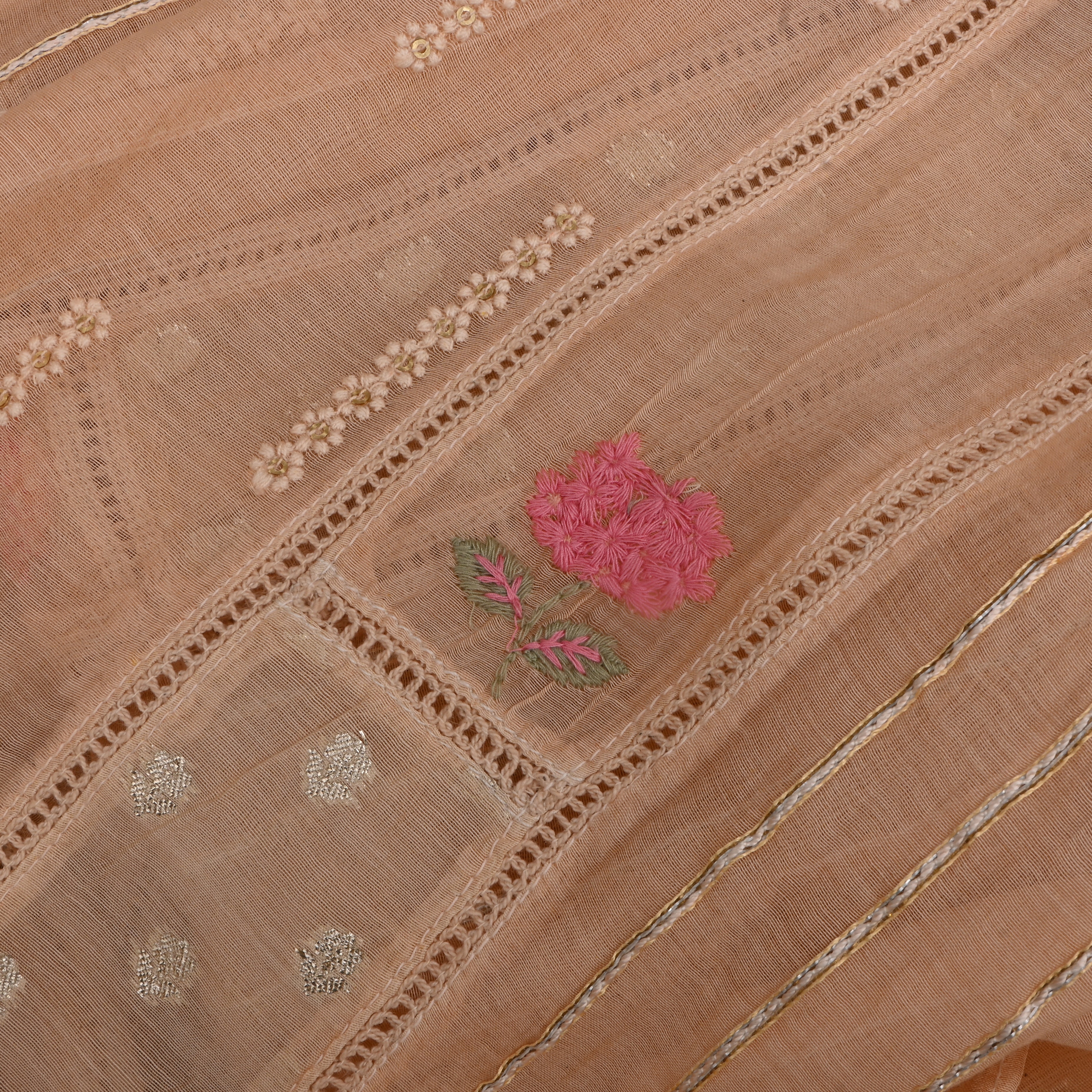 Beige Malchanderi Fabric With Embroidery