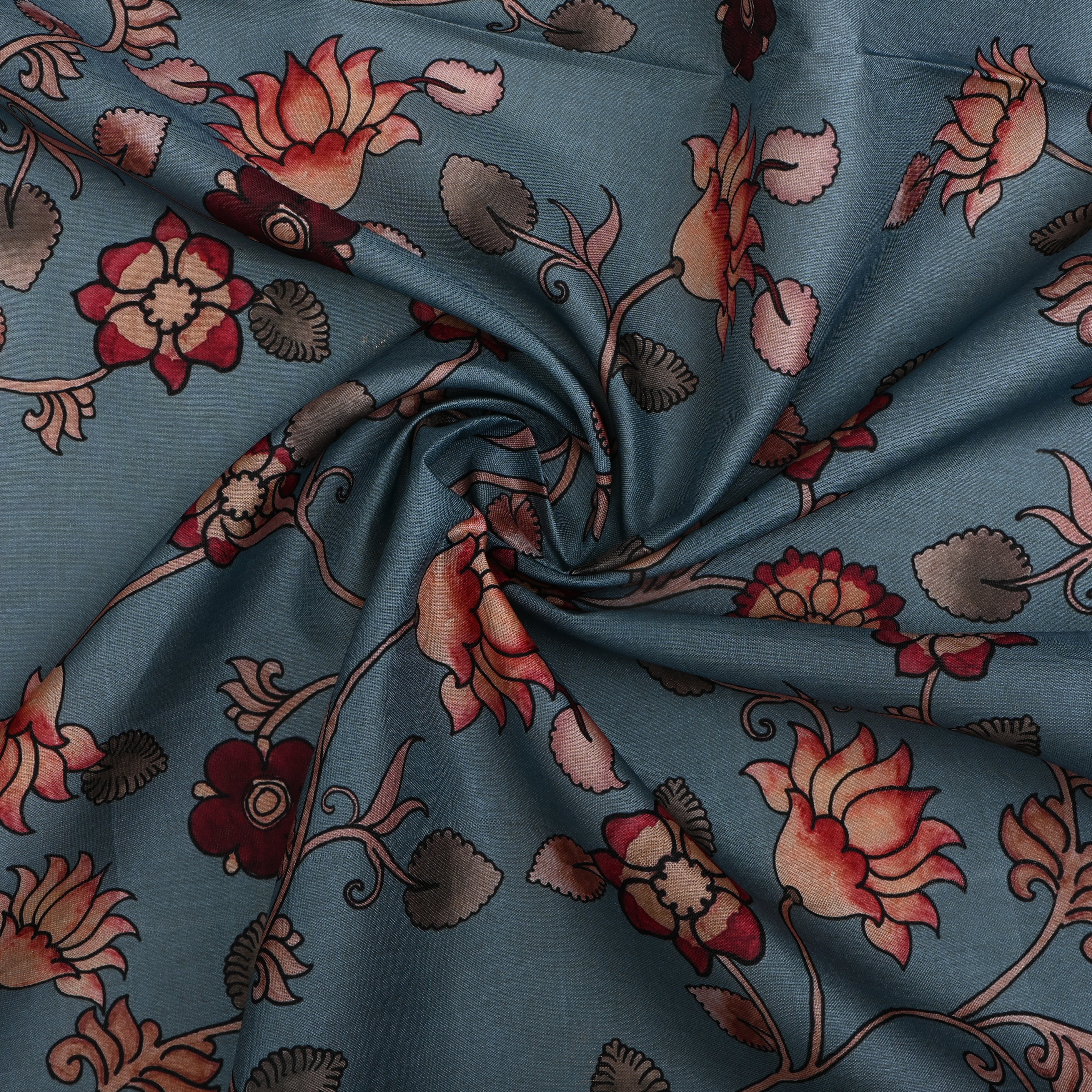 Soft Cyan Tussar Fabric With Digital Print
