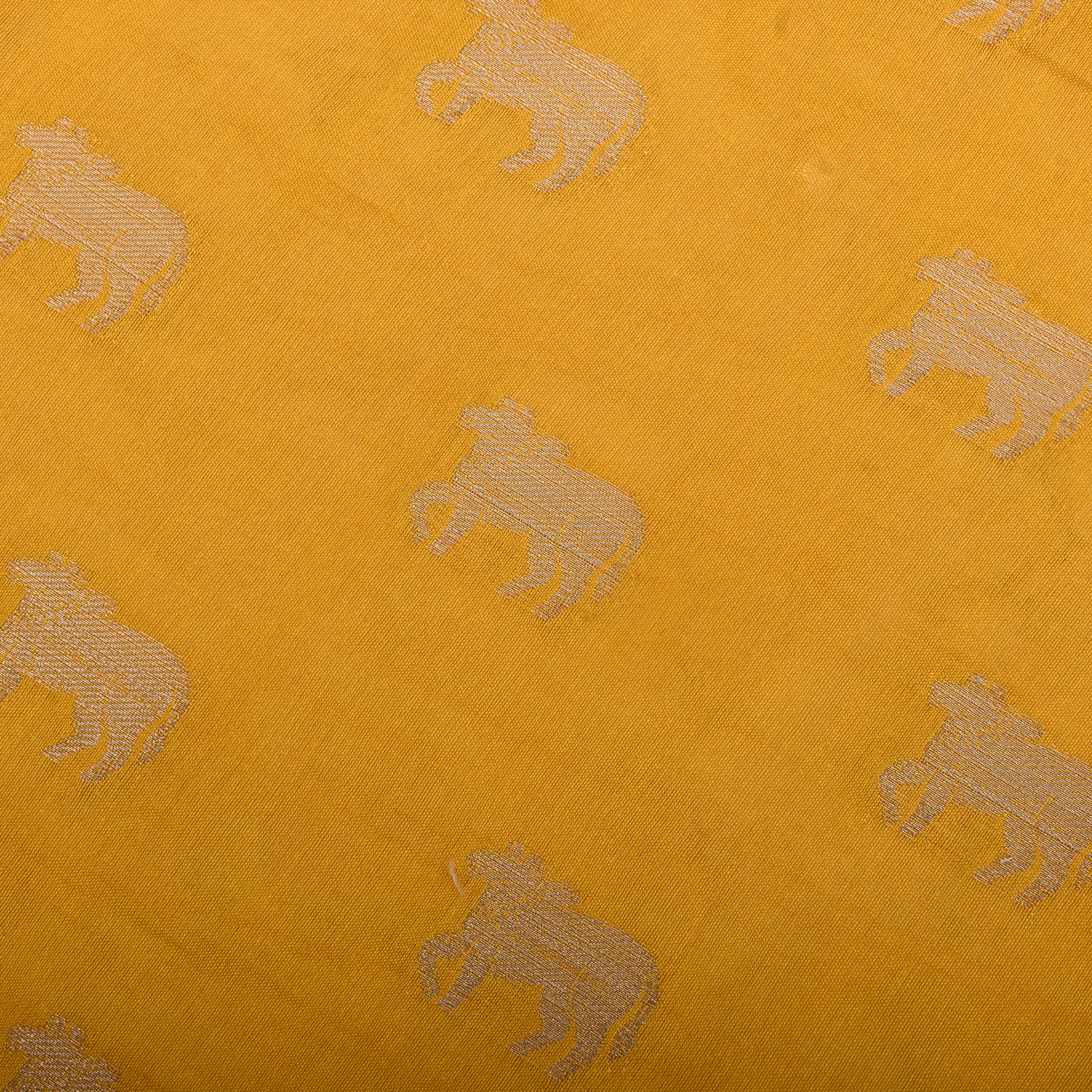 Chinese Yellow With Kamdhenu Motifs On Silk Fabric