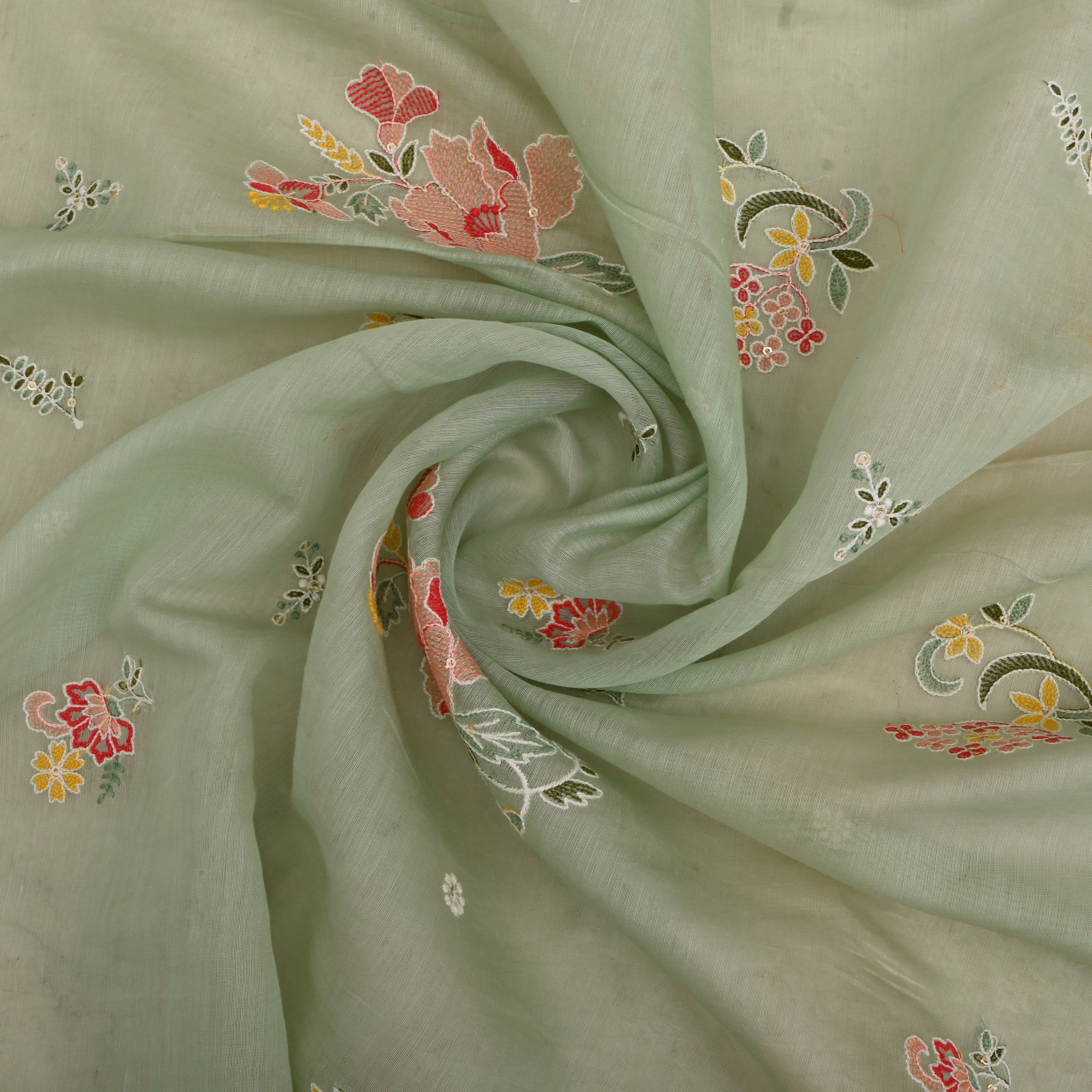 Dark Sea Green Chanderi Fabric With Embroidery