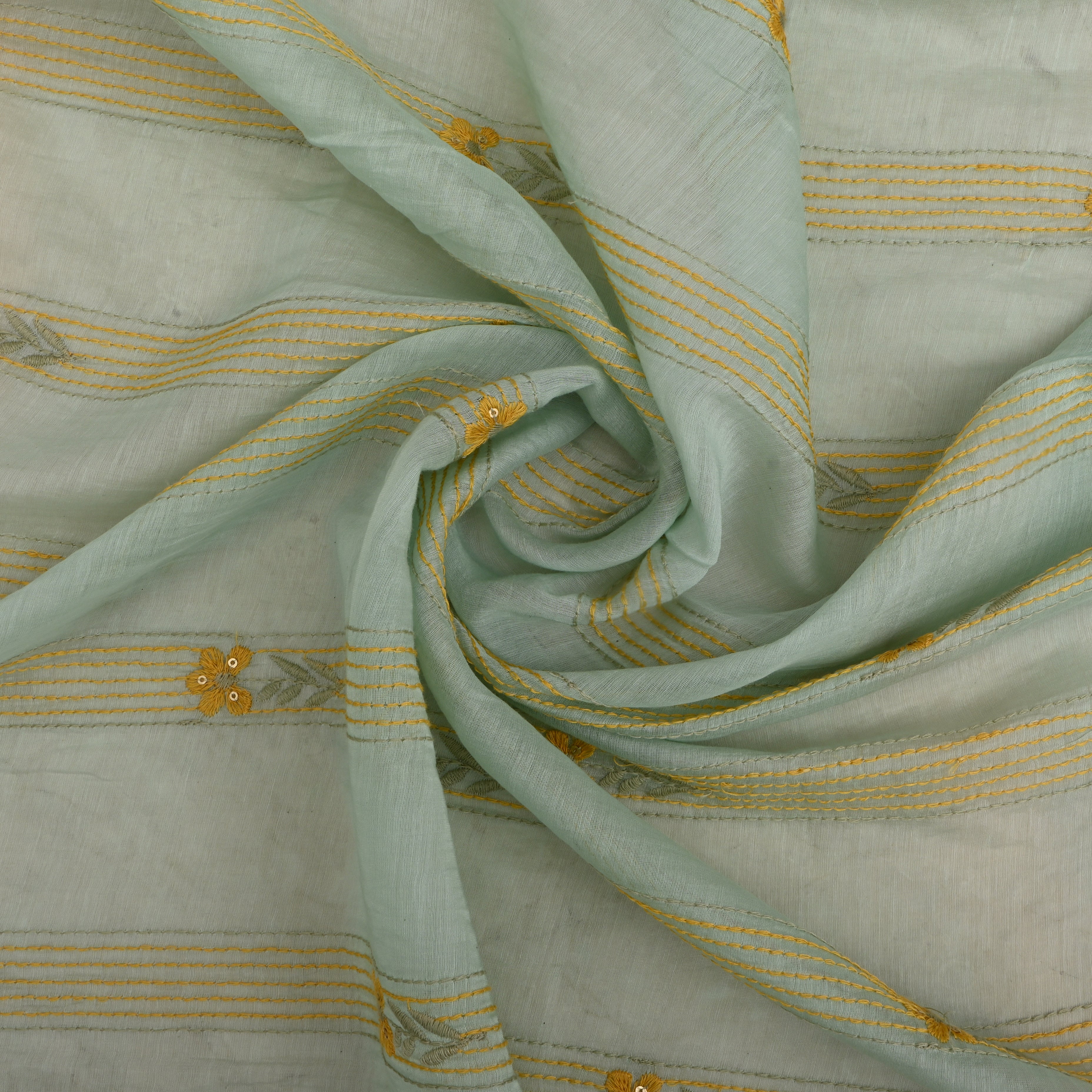 Very Light Green Chanderi Fabric With Thread Embroidery