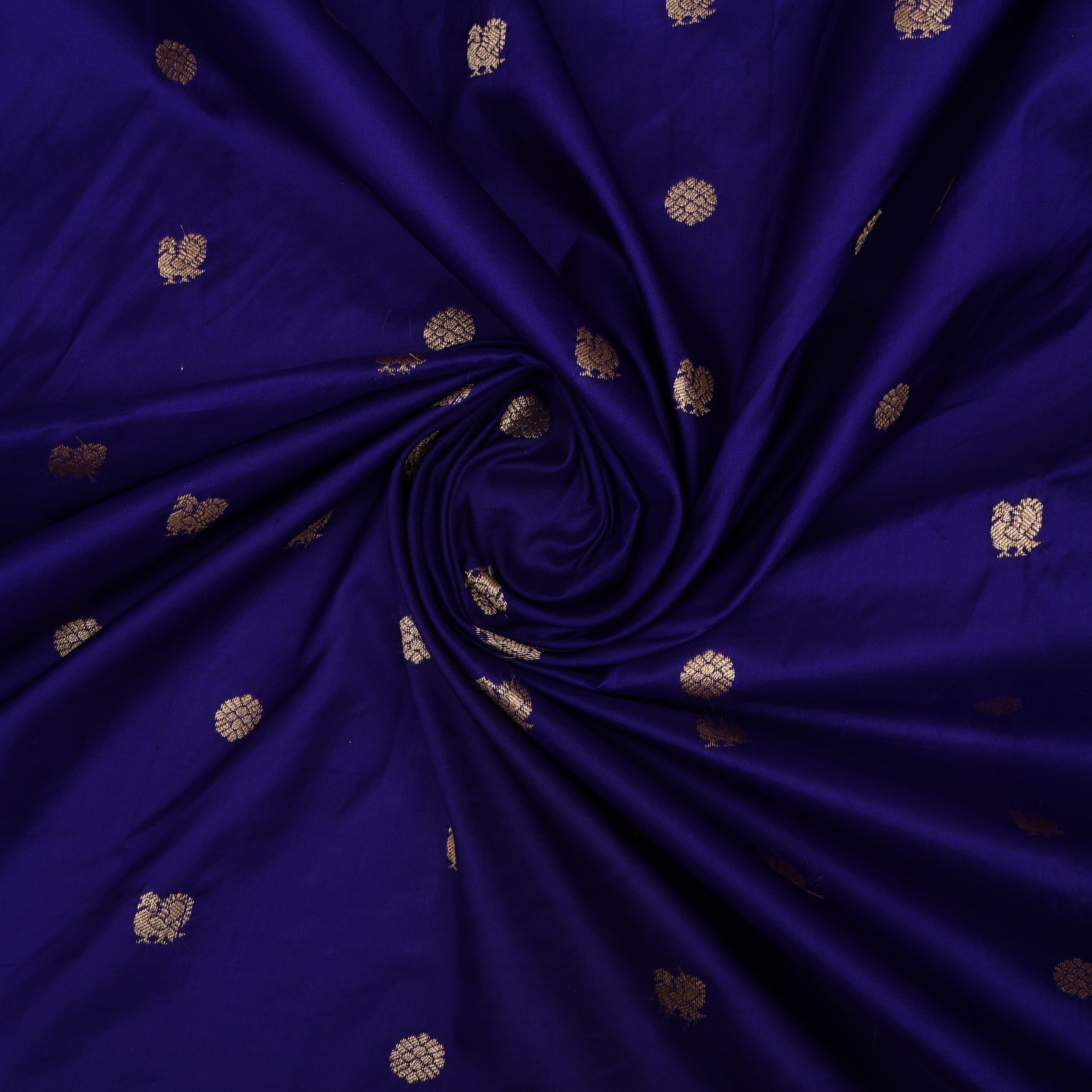 Dark Indigo Jamawar Silk Fabric With Motifs