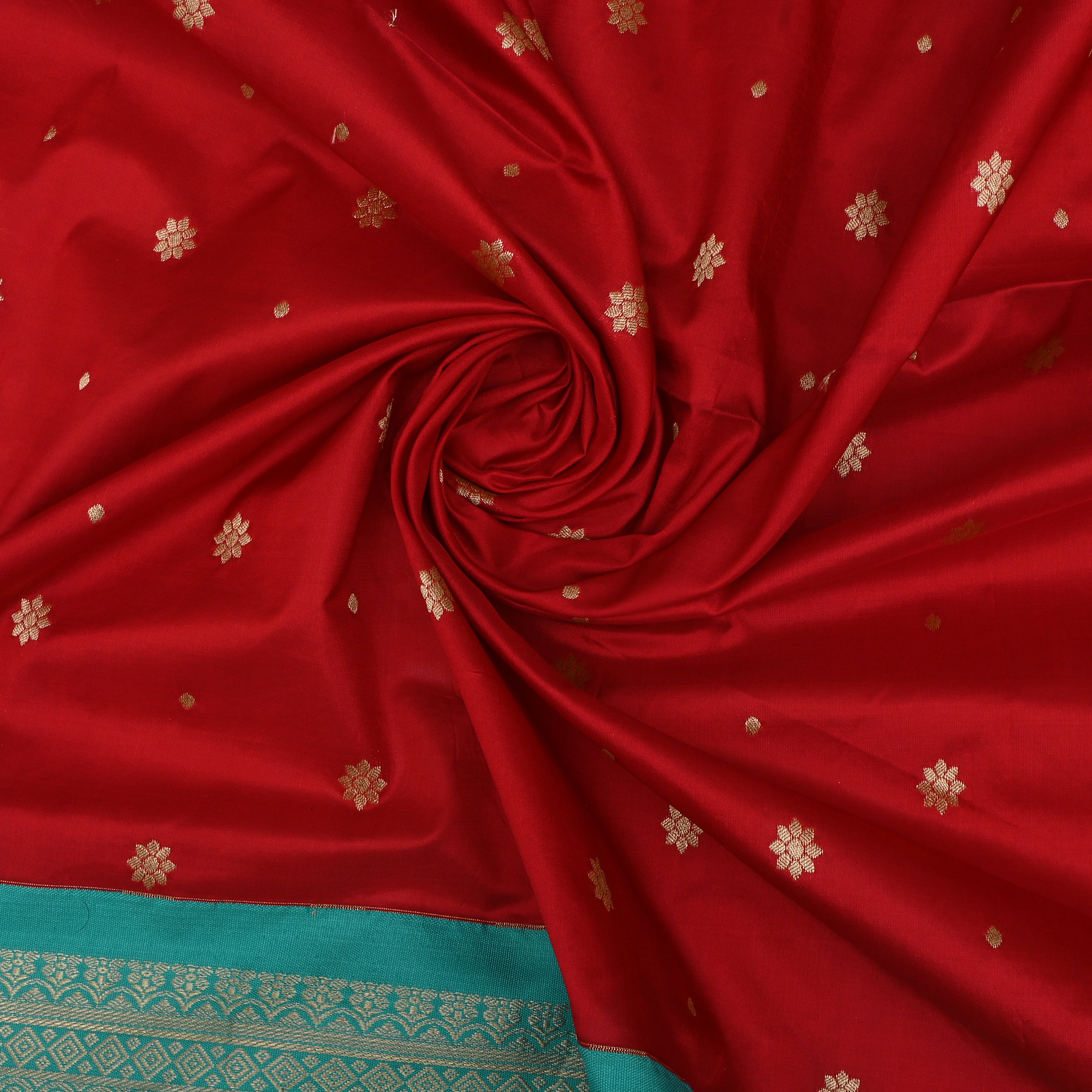 Red Silk Fabric With Kanchi Border