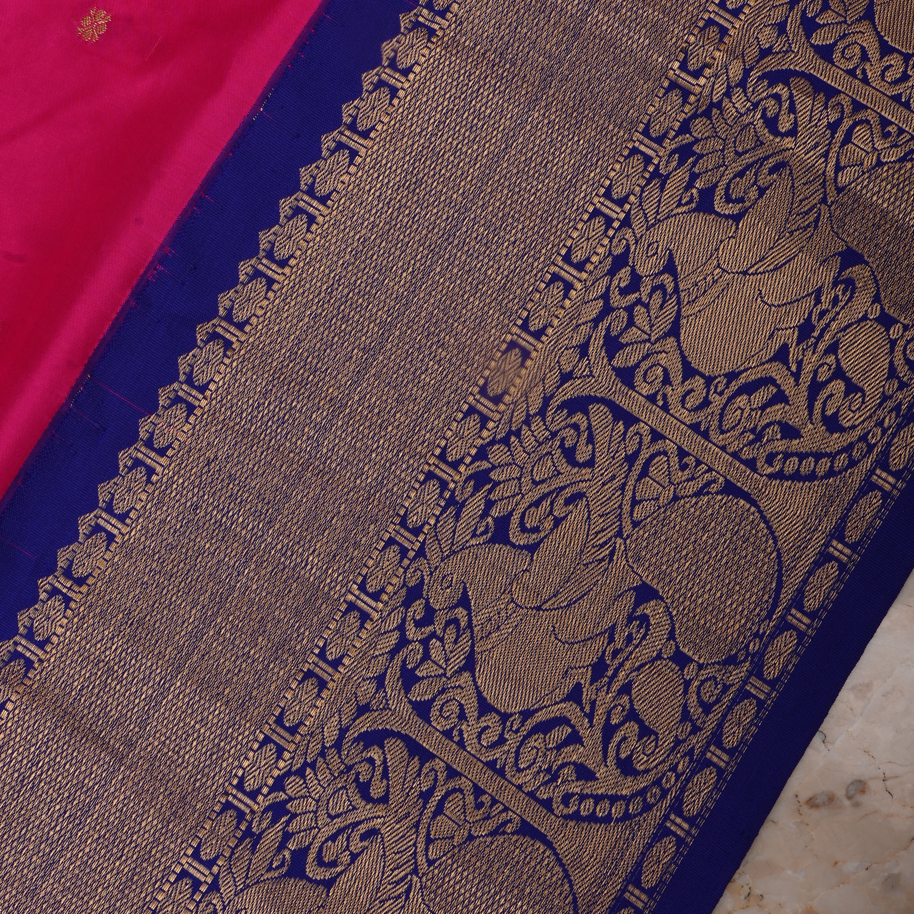 Hot Pink Silk Fabric With Kanchi Border