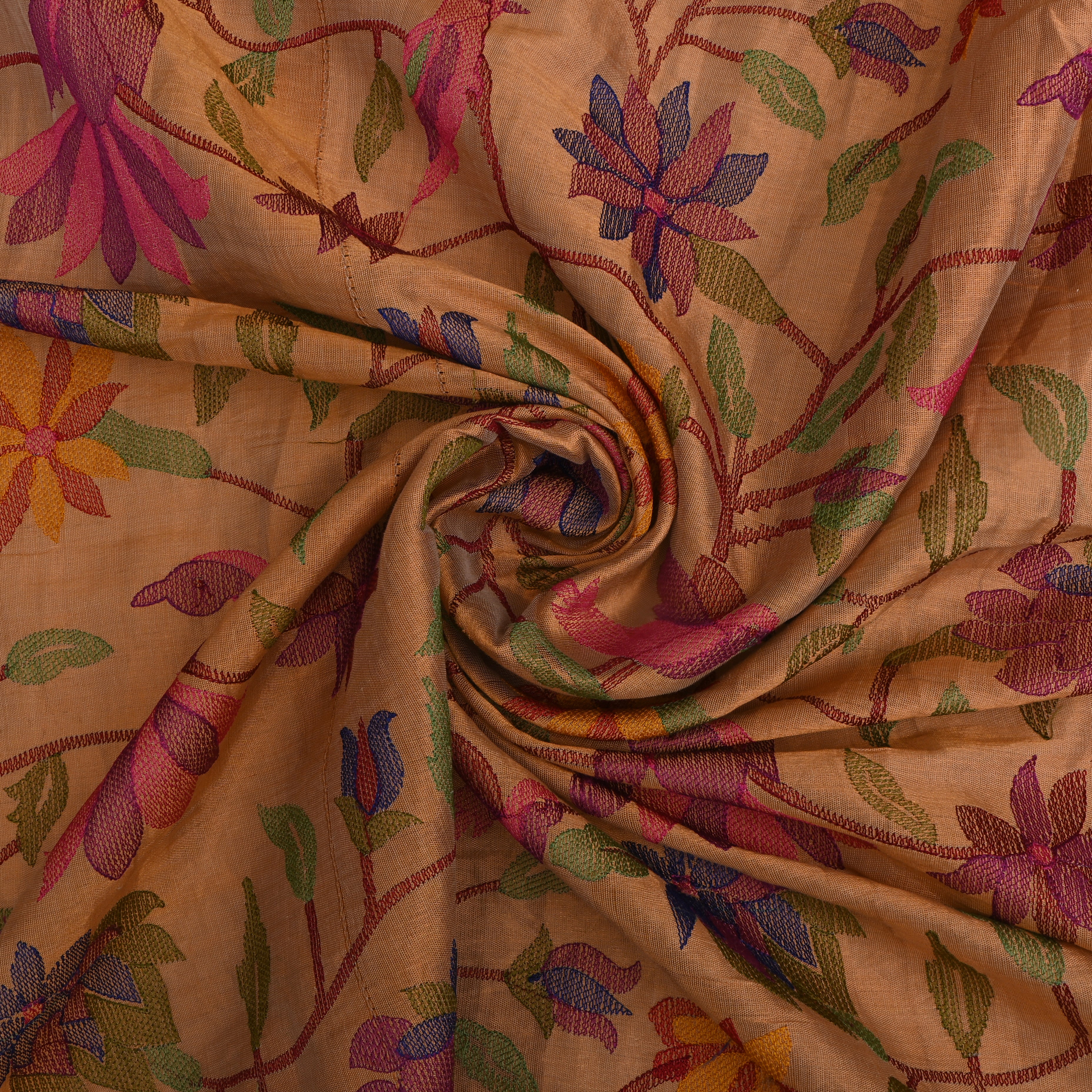 Dull Gold Kanjivaram Tissue Fabric With Paithani Embroidery