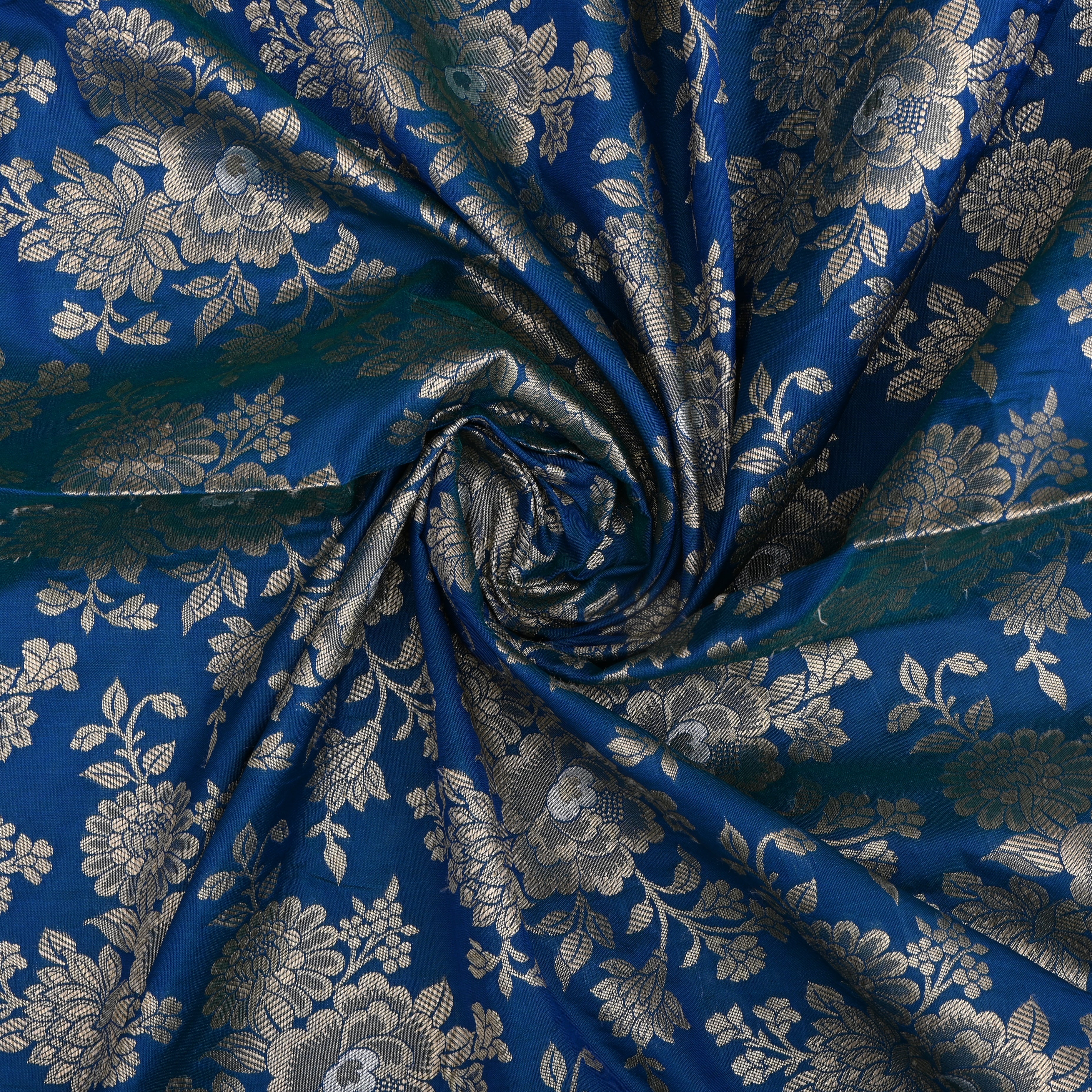 Bright Blue Jamawar Silk Fabric With Floral Jaal