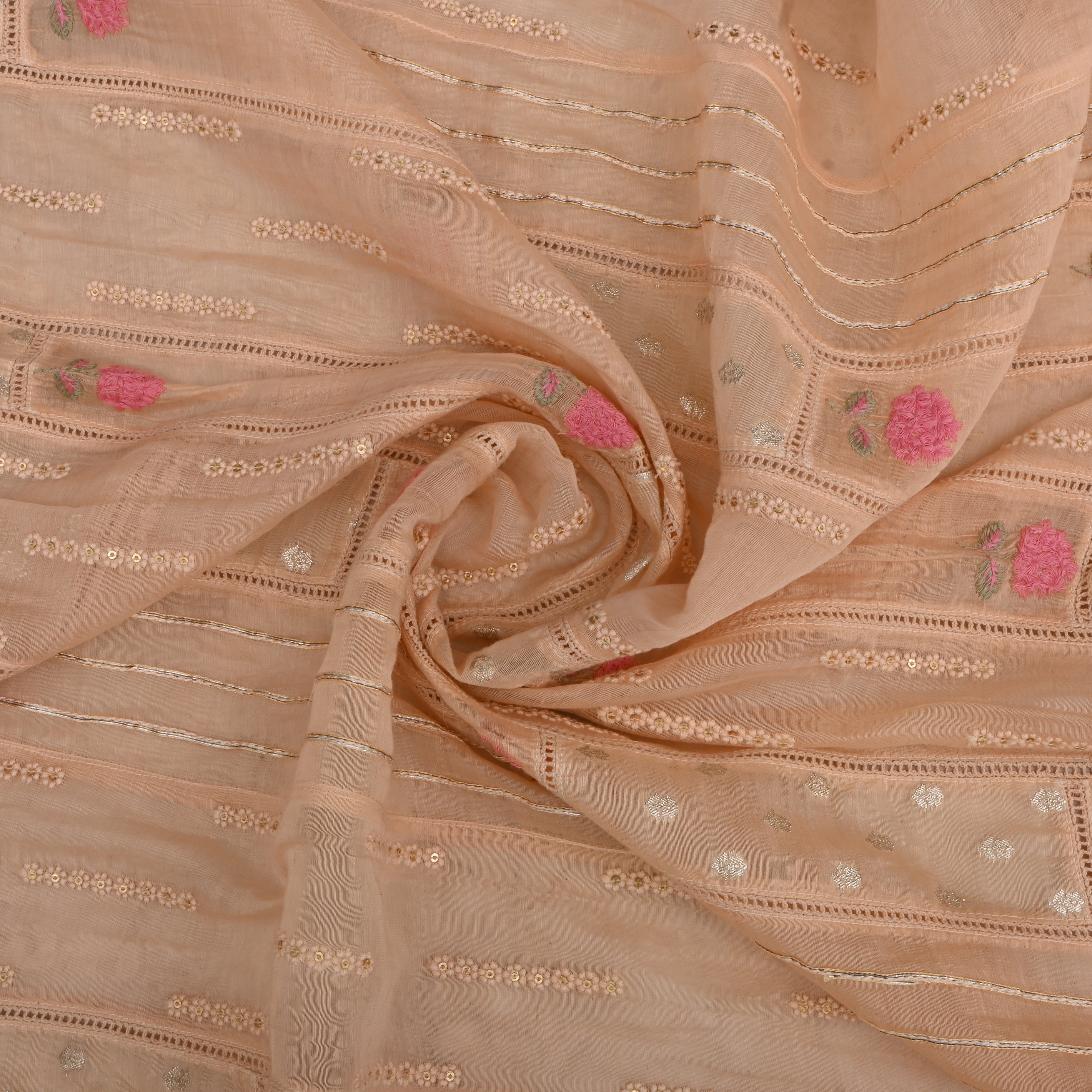 Beige Malchanderi Fabric With Embroidery