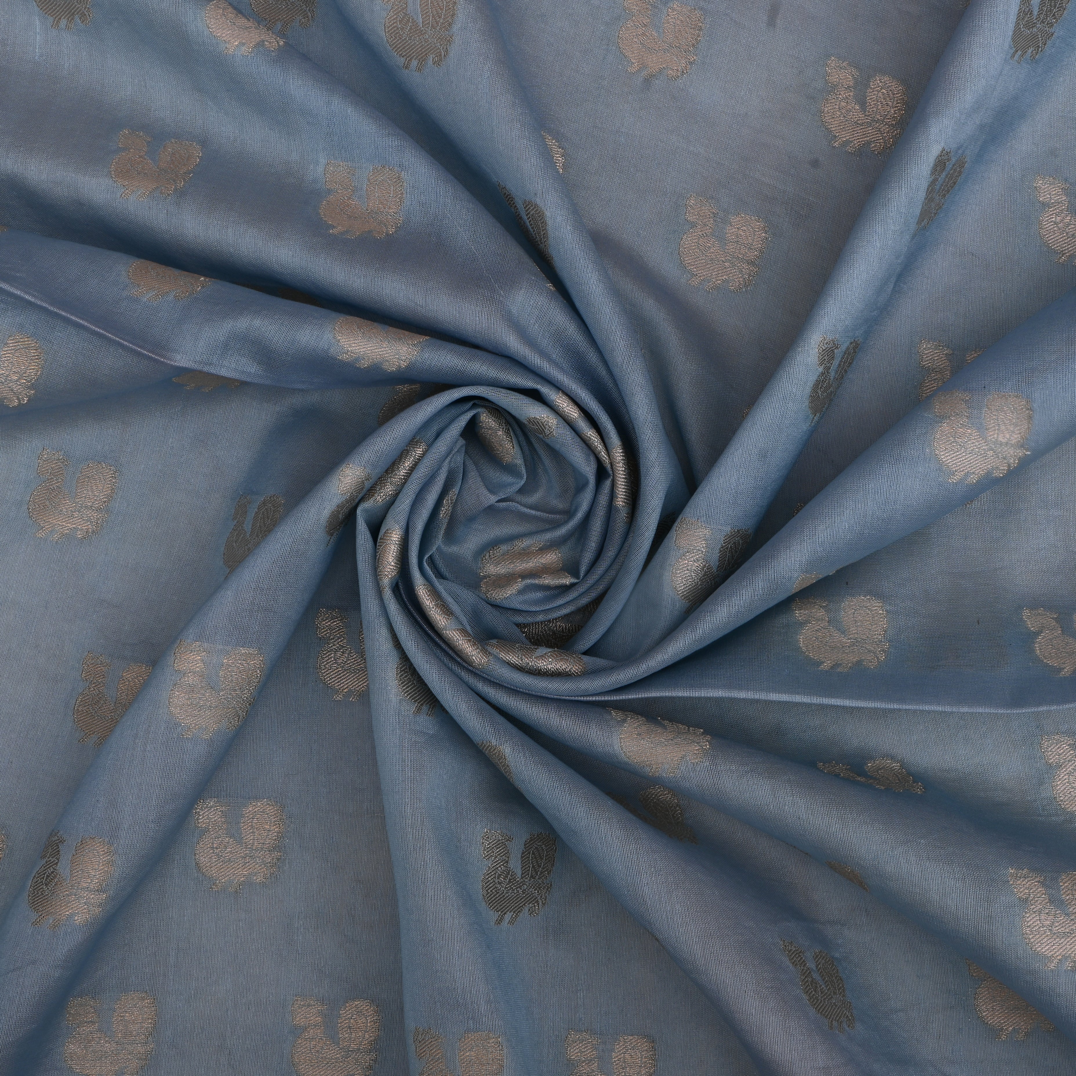 Slate Grey Banarasi Fabric With Golden Butti'S