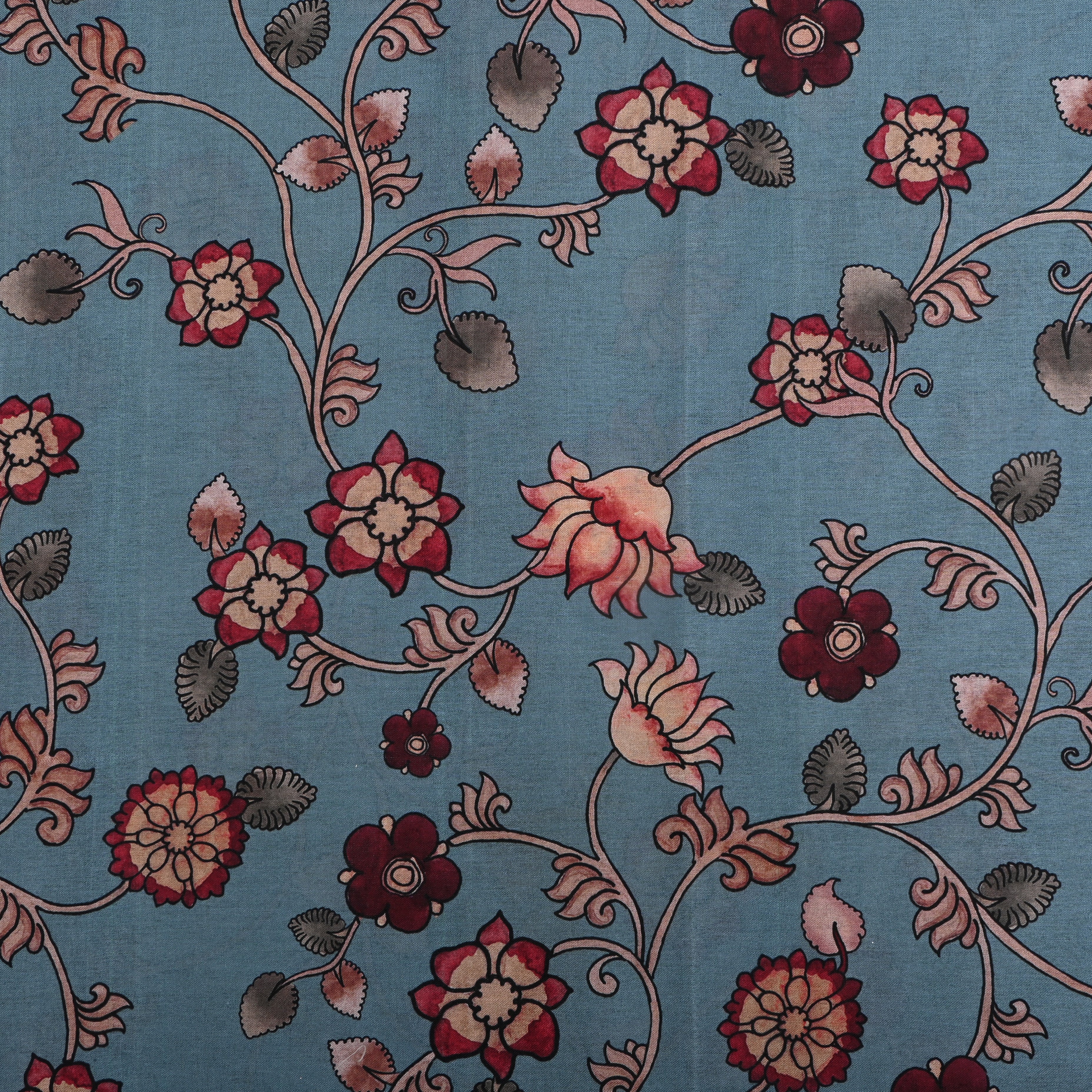 Soft Cyan Tussar Fabric With Digital Print