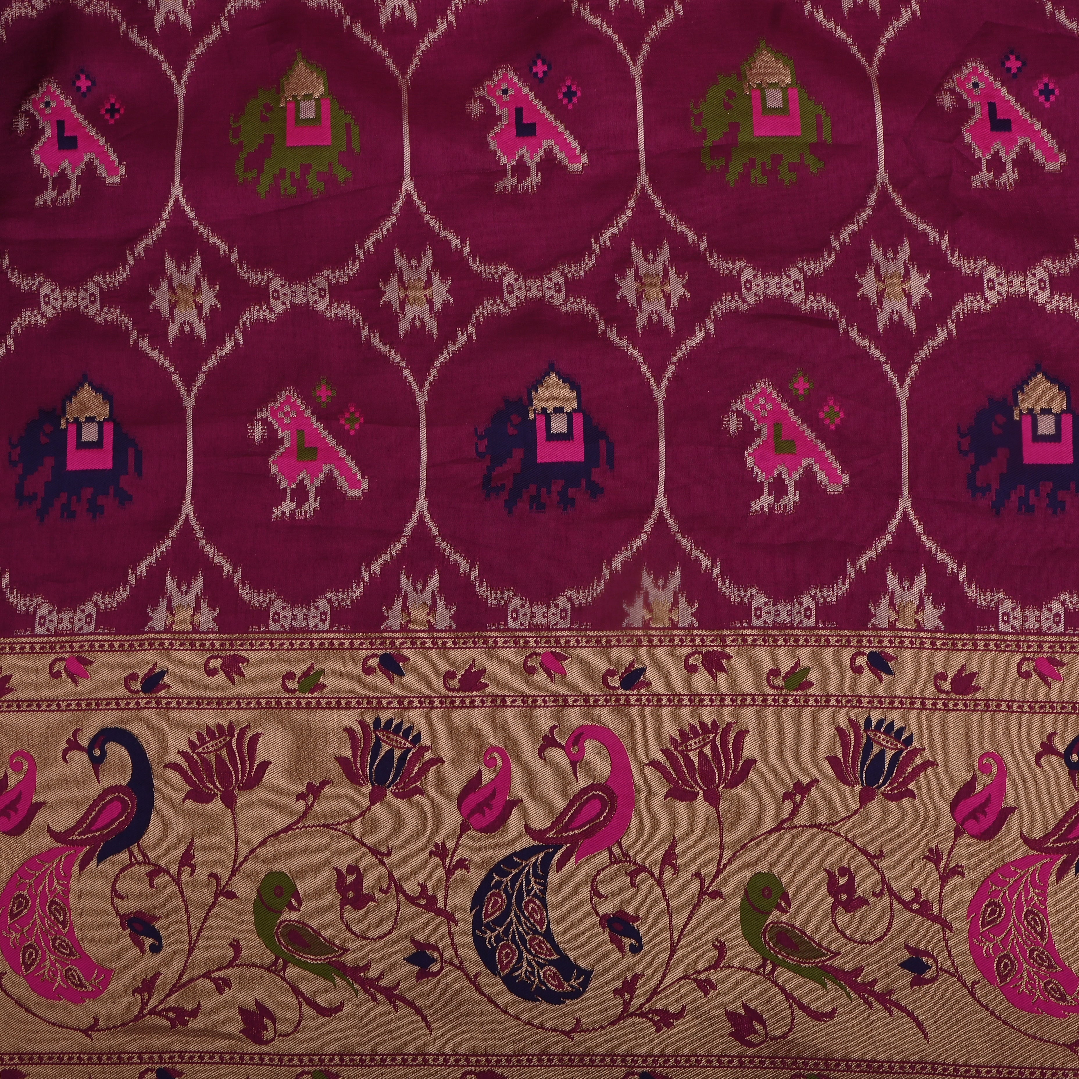 Amaranth Pink Banarasi Fabric With Paithani Border