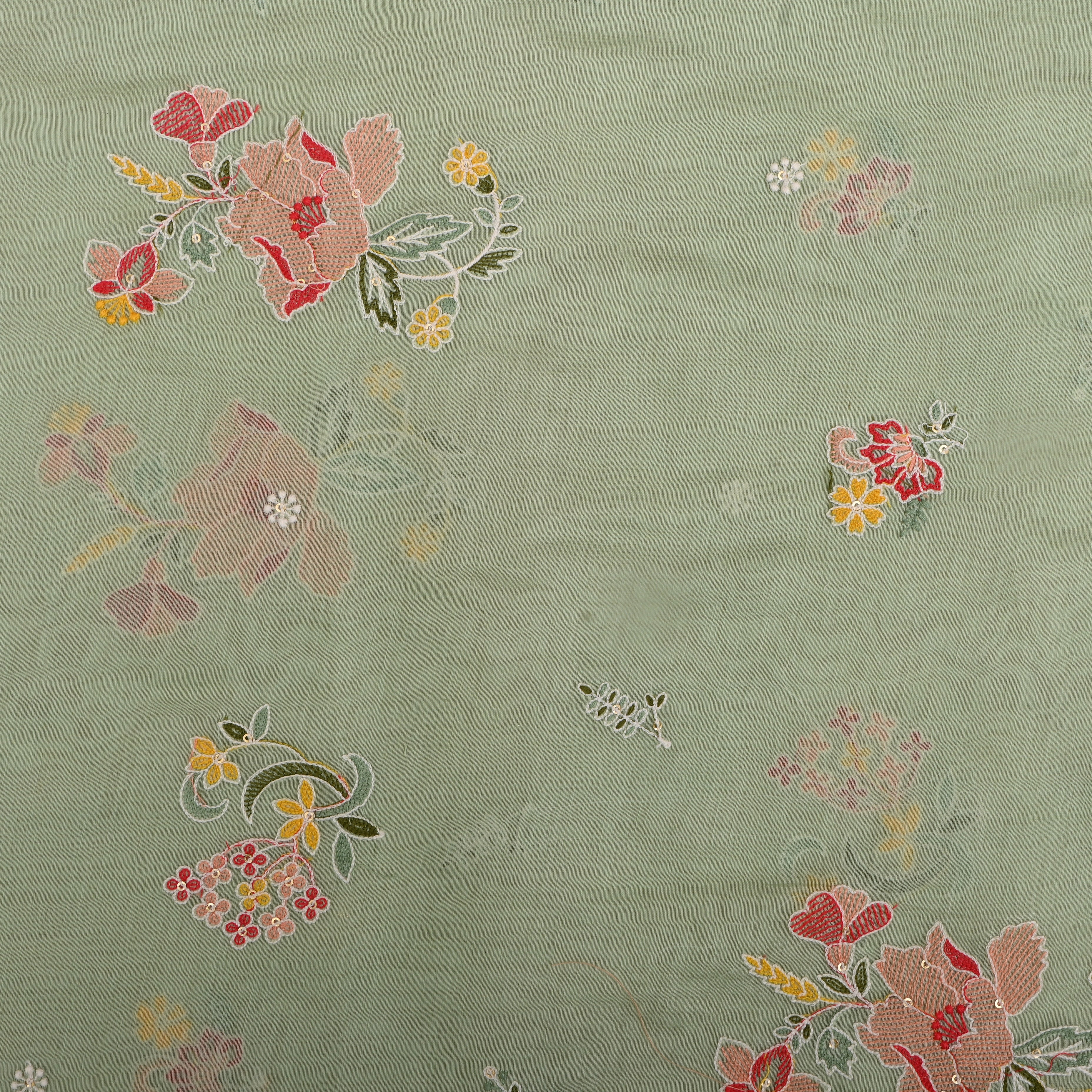 Dark Sea Green Chanderi Fabric With Embroidery