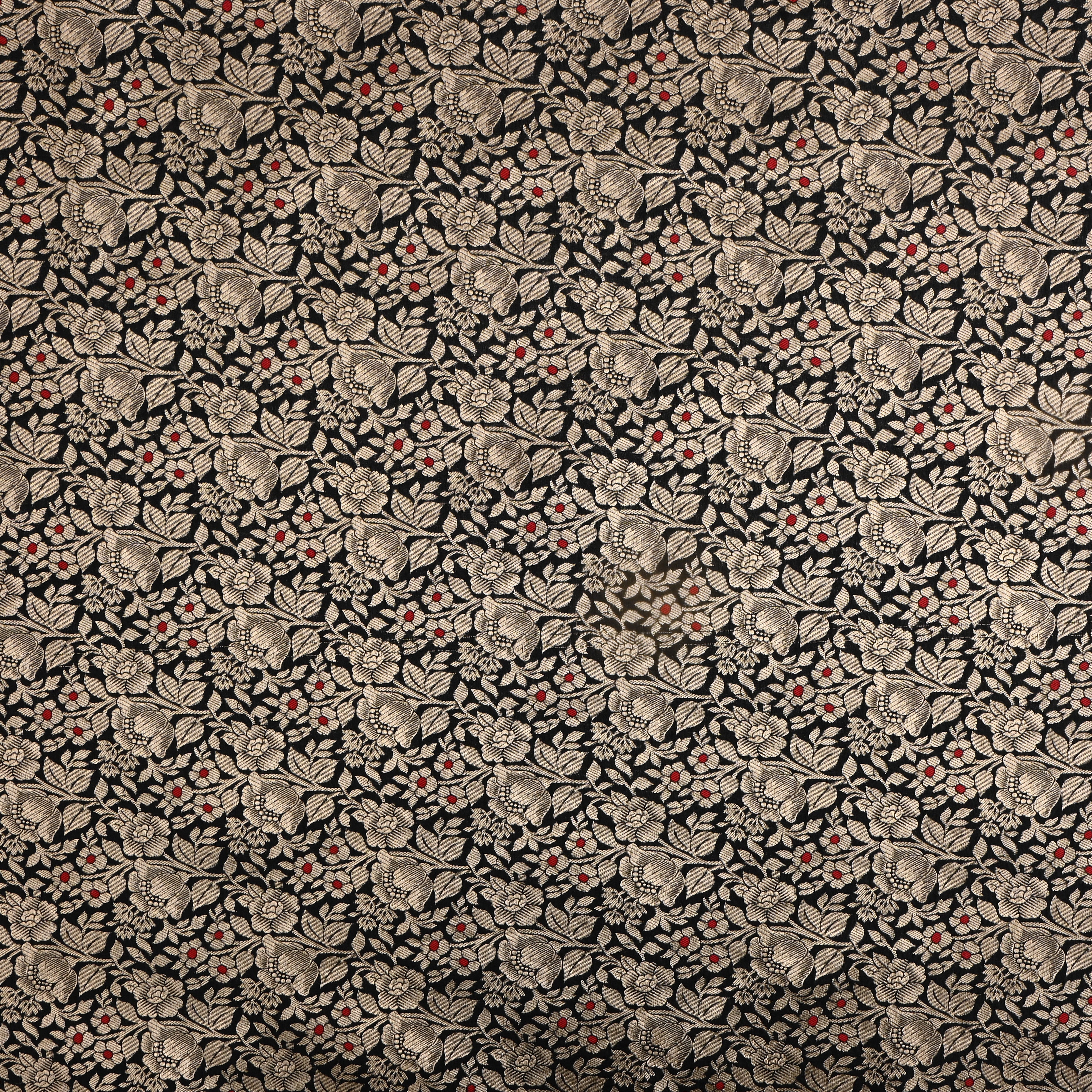 Black Jamawar Silk Fabric With Floral Jaal Weaving