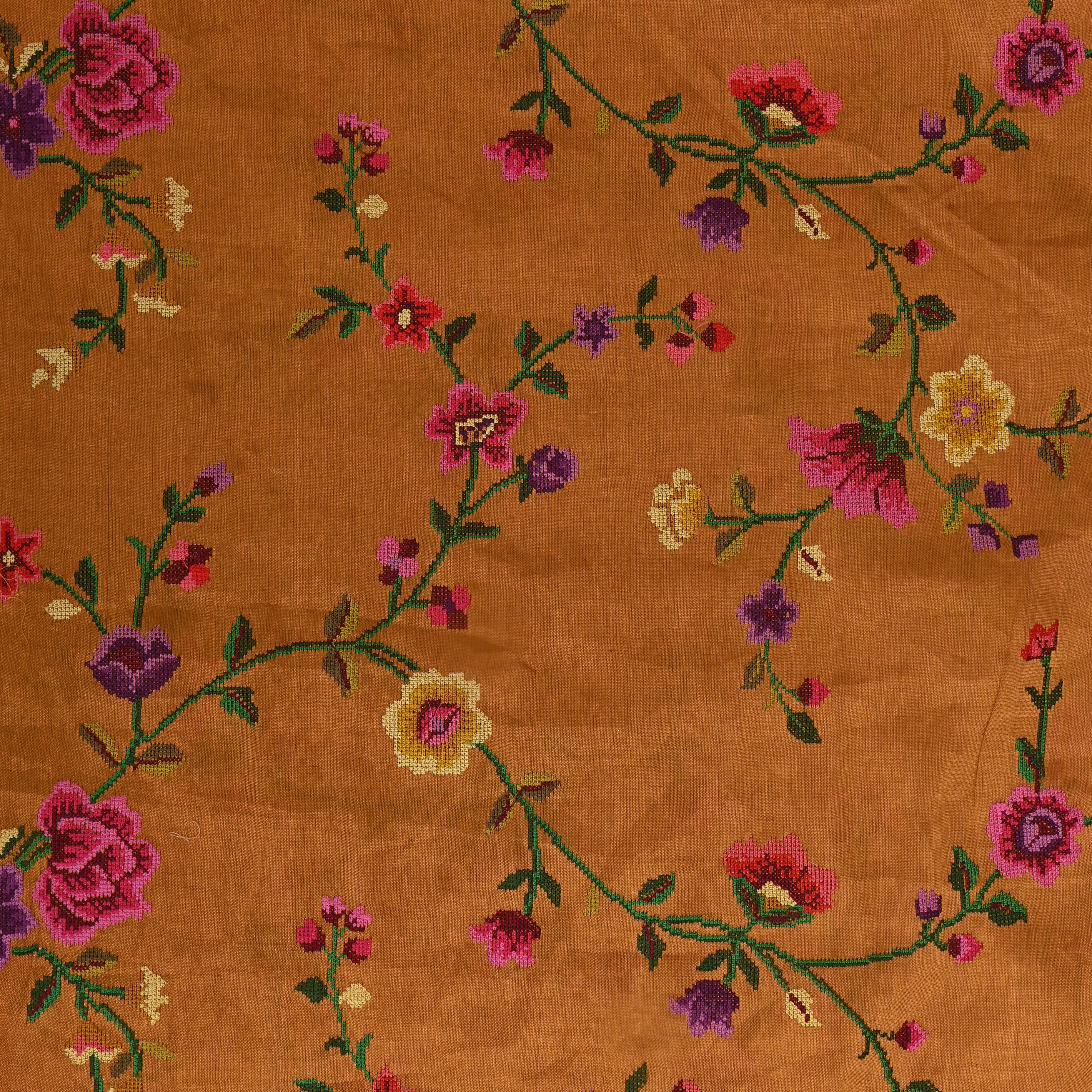 Gold Tissue Fabric With Petit Point Embroidery