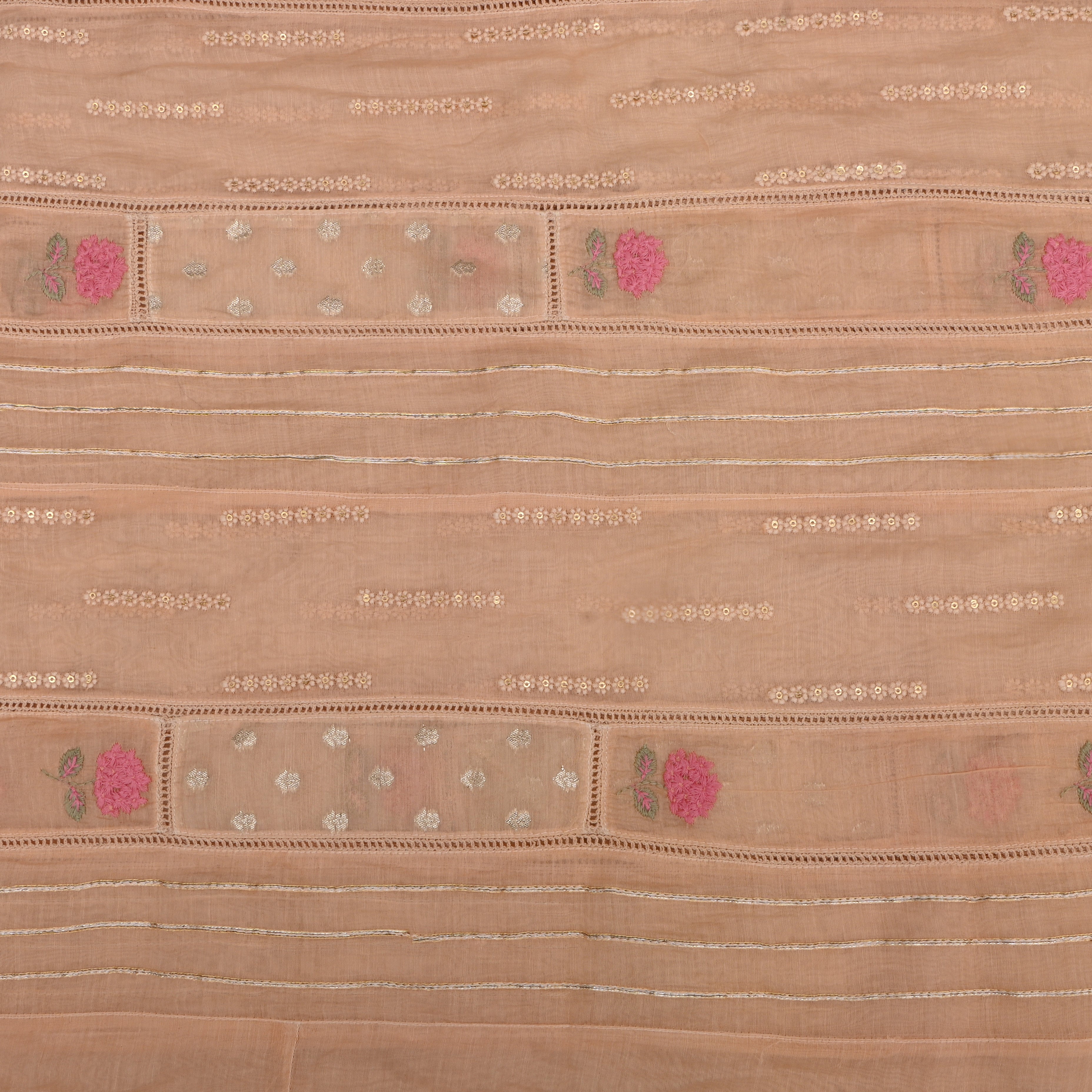 Beige Malchanderi Fabric With Embroidery
