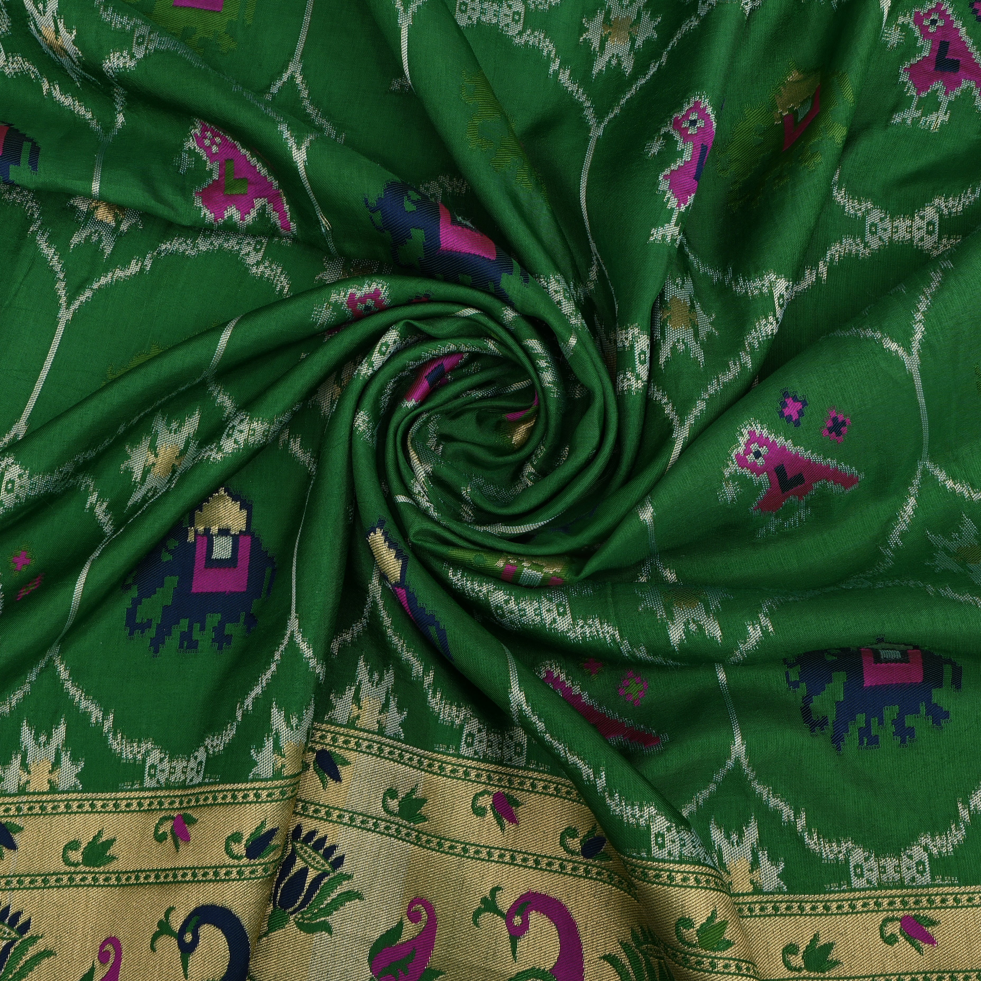 Parrot Green Banarasi Fabric With Paithani Border