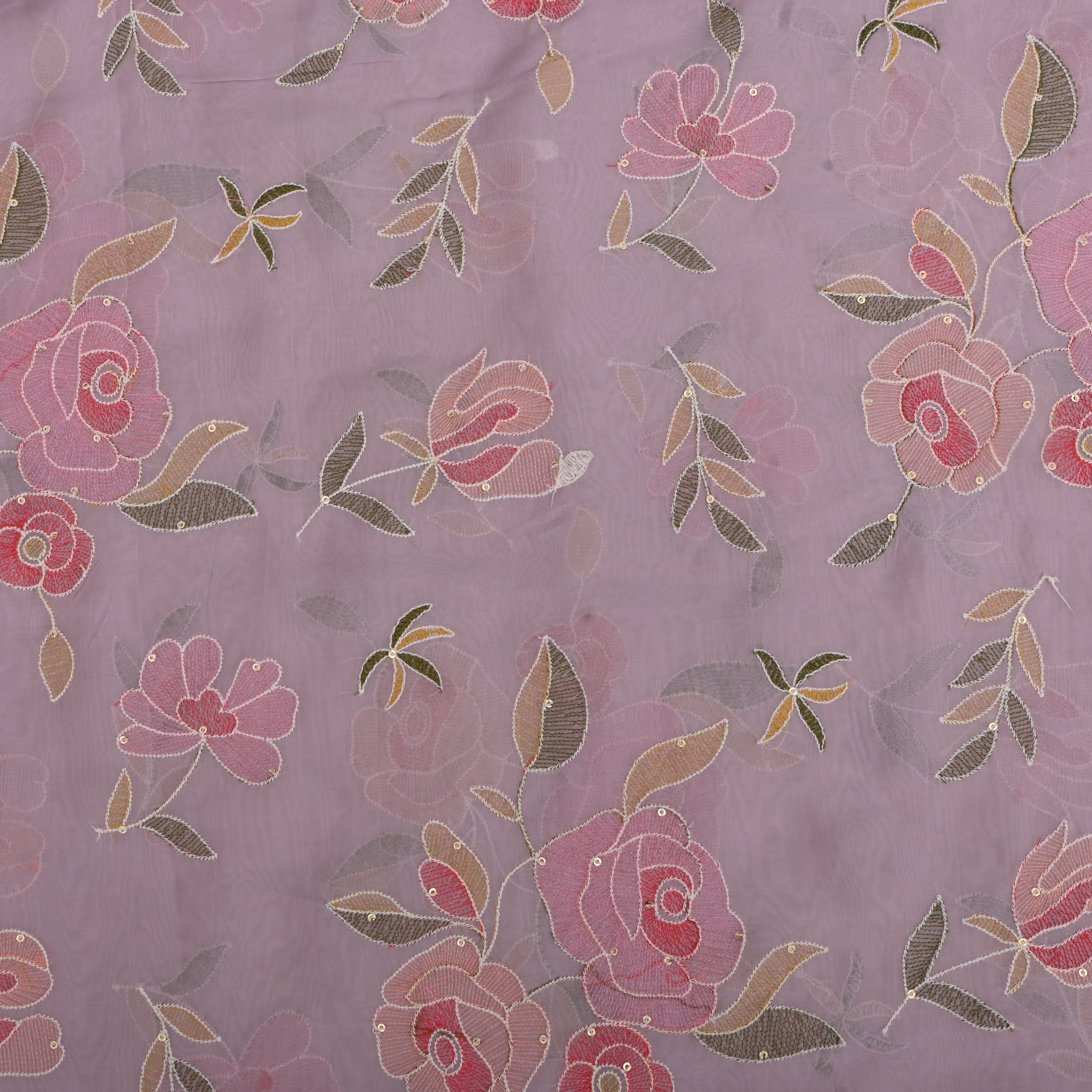 Soft Pink Organza Fabric With Embroidery