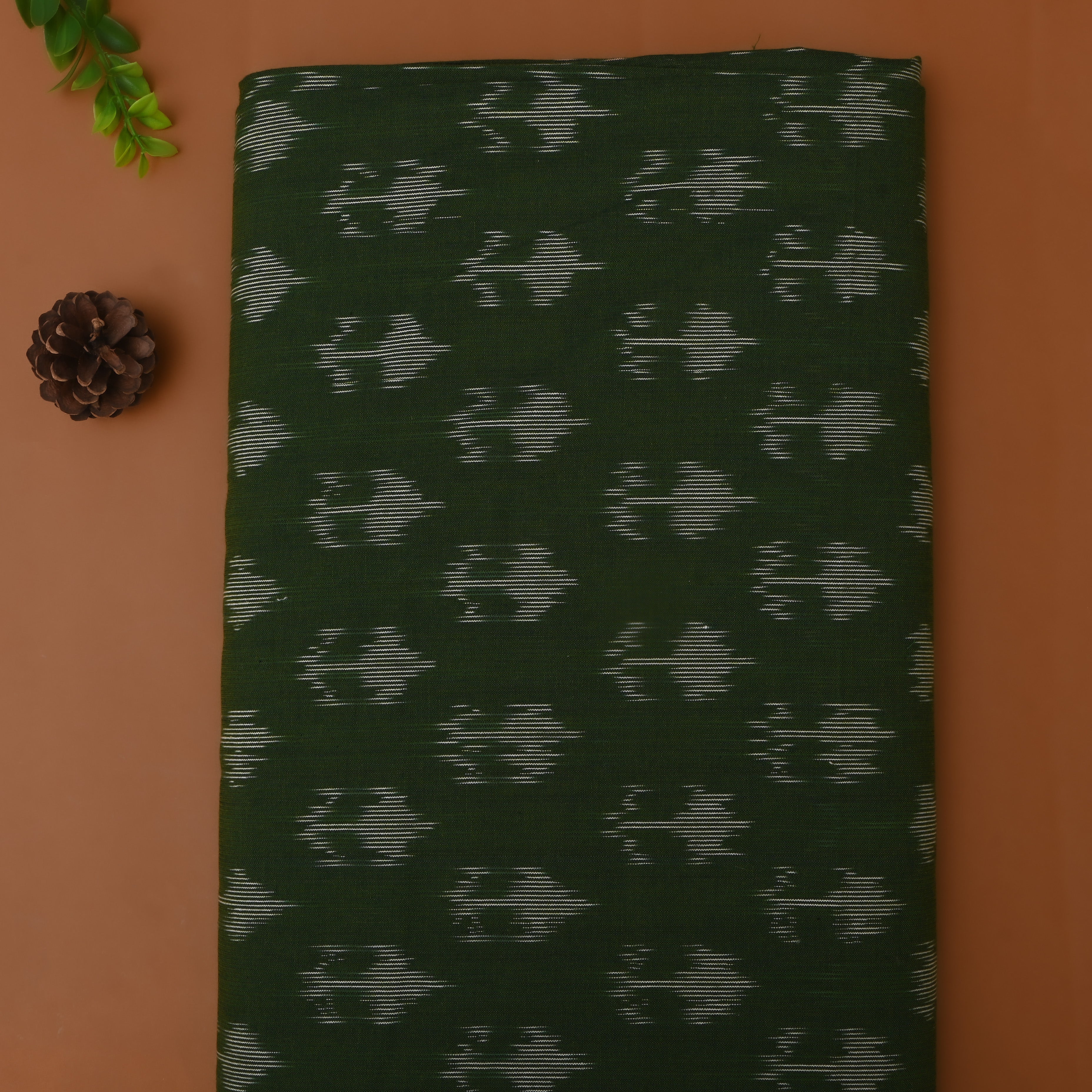 Dark Green Floral Ikat Cotton Fabric