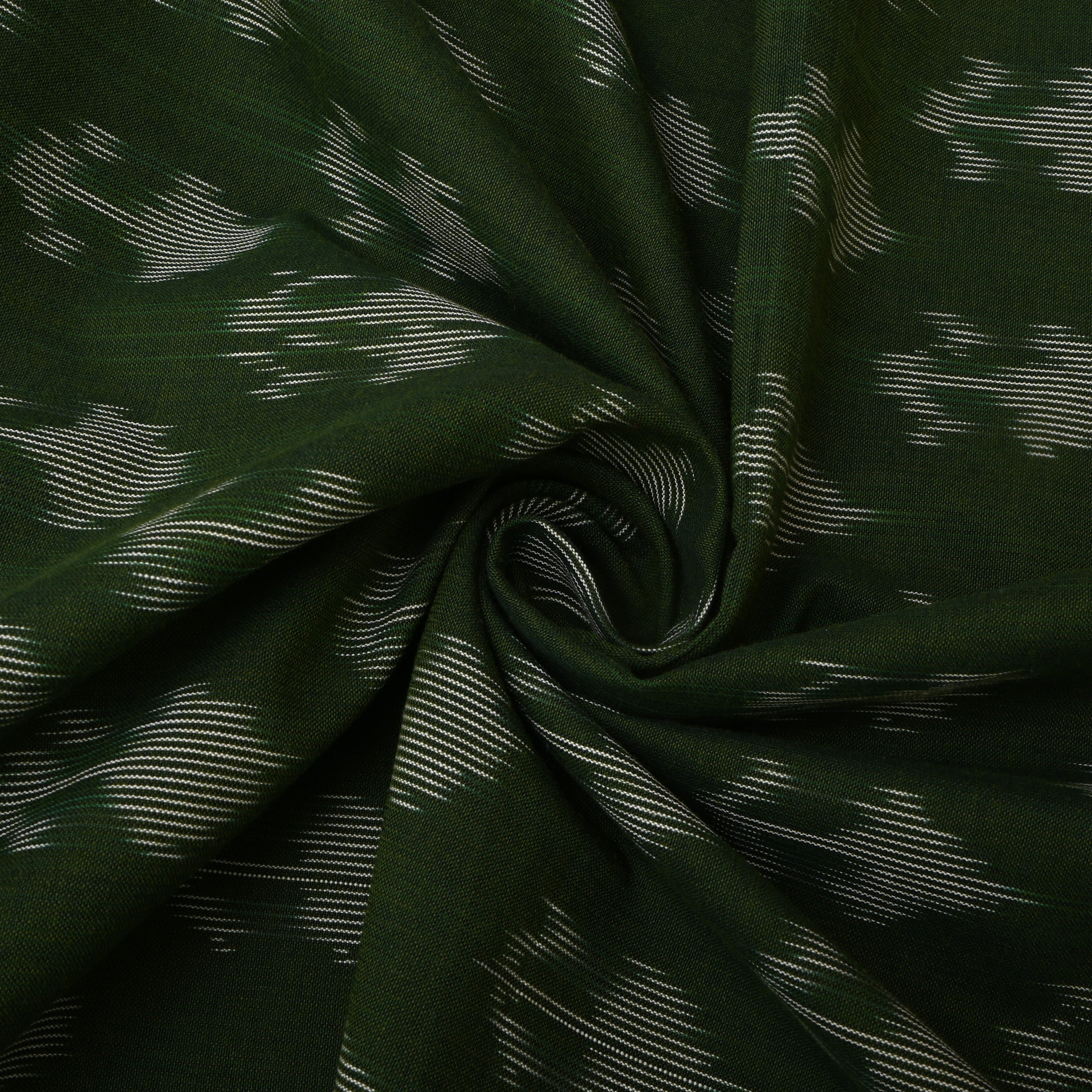 Dark Green Floral Ikat Cotton Fabric