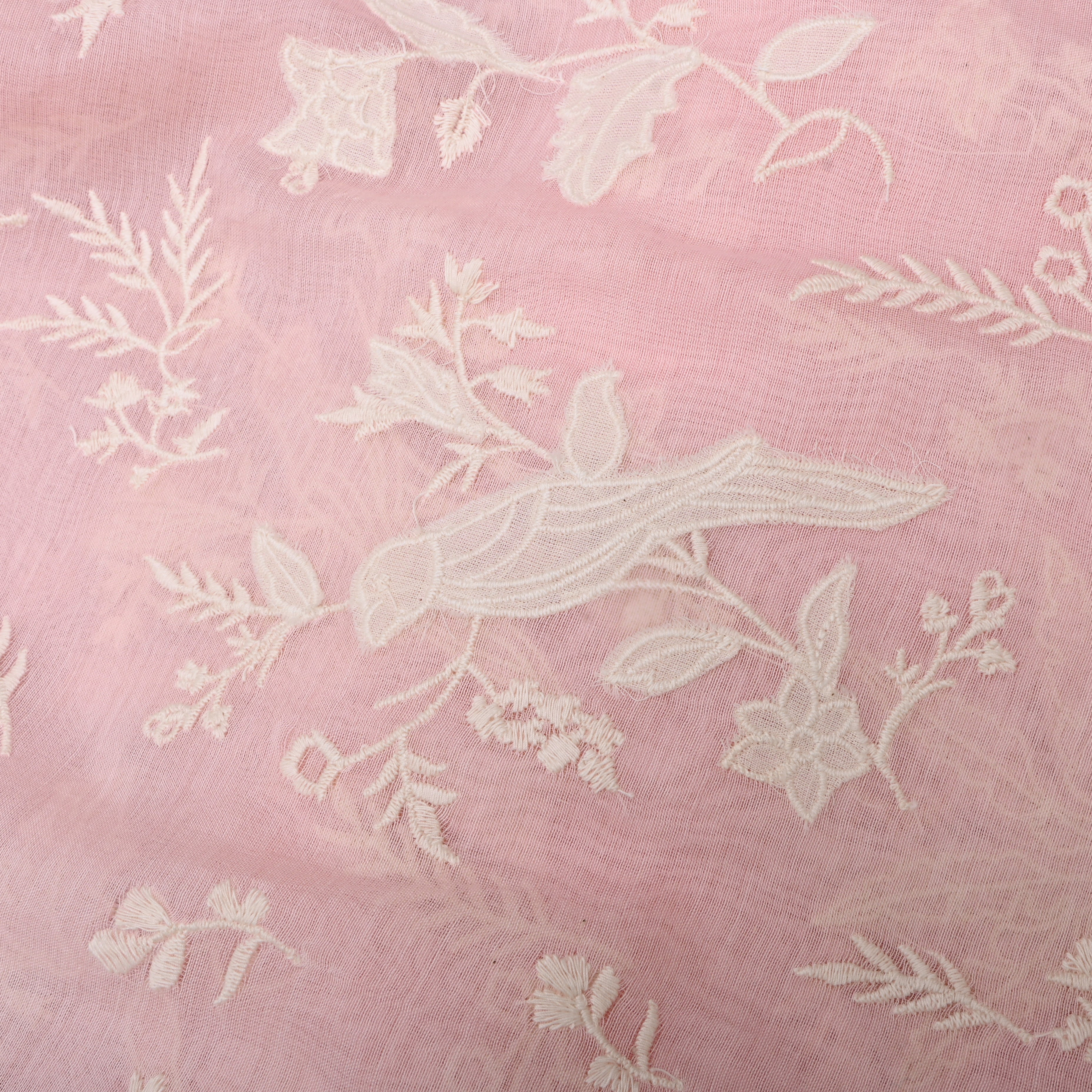 Pastel Pink Floral Embroidered Chanderi Fabric