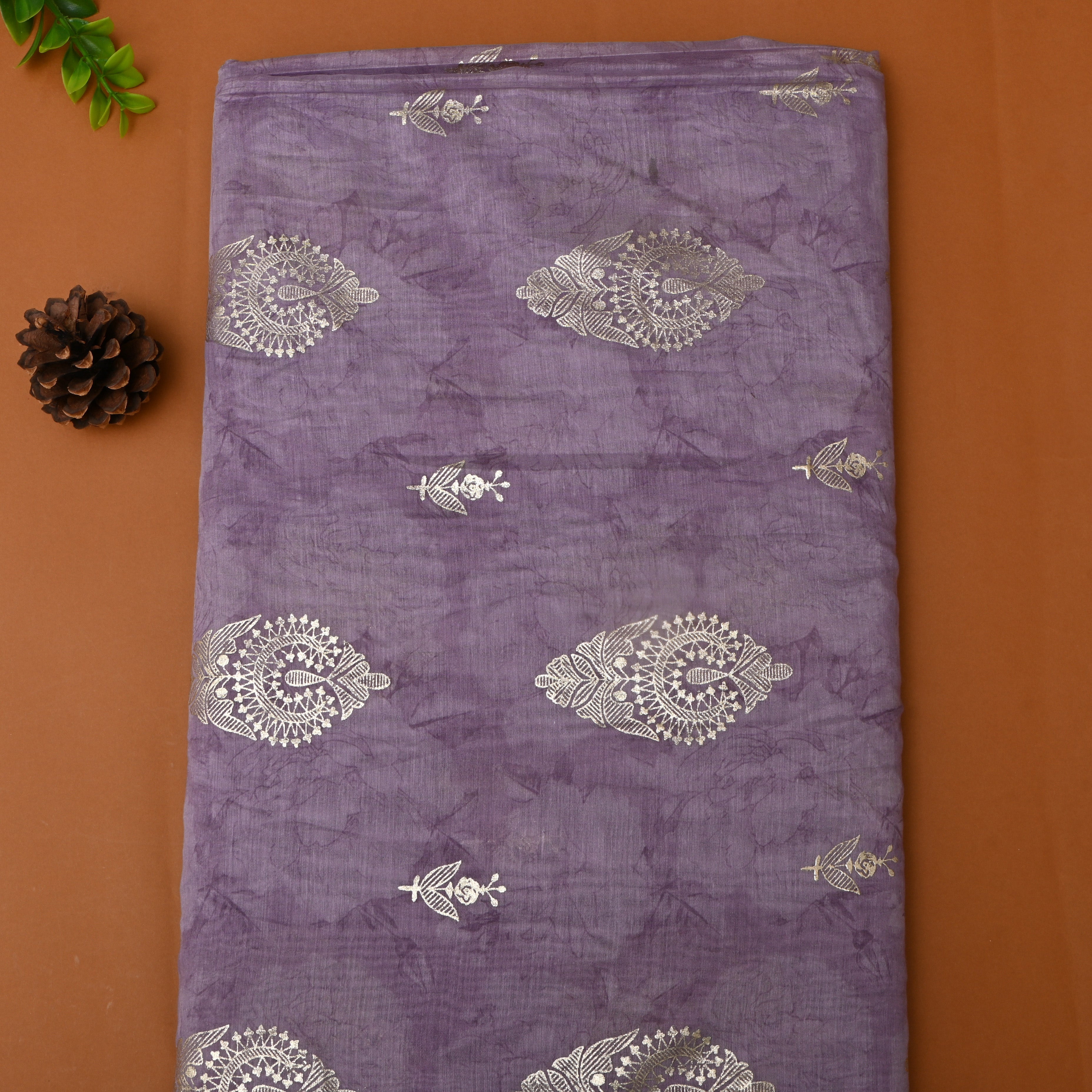 Mauve Purple Floral Foil Printed Chanderi Fabric