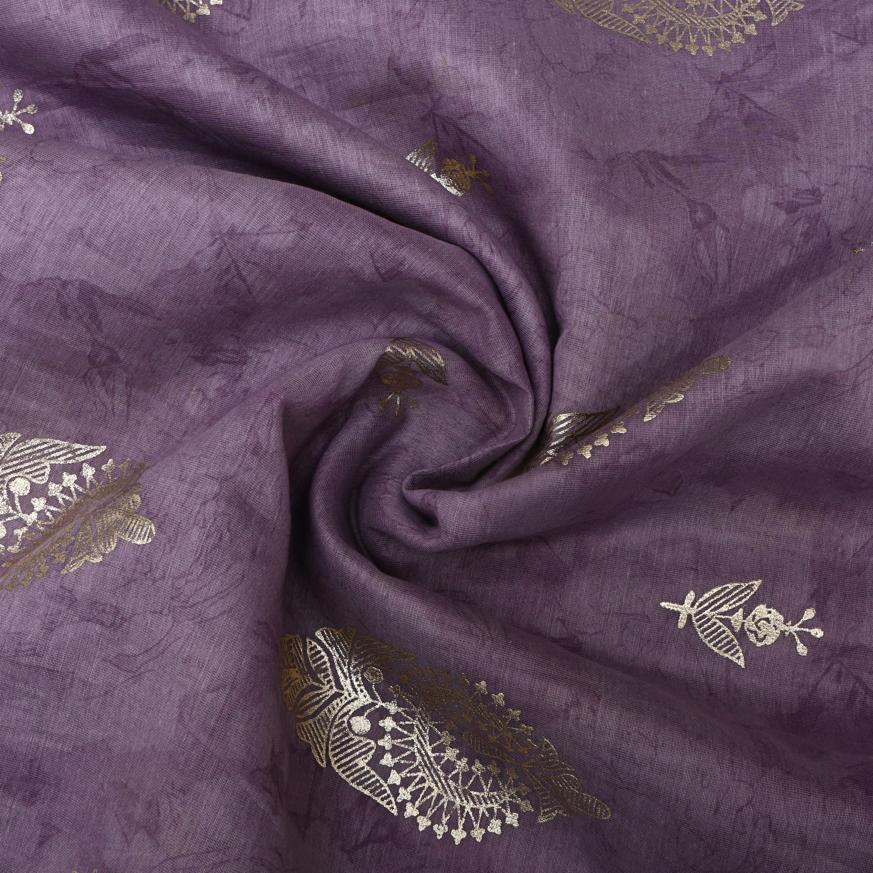 Mauve Purple Floral Foil Printed Chanderi Fabric