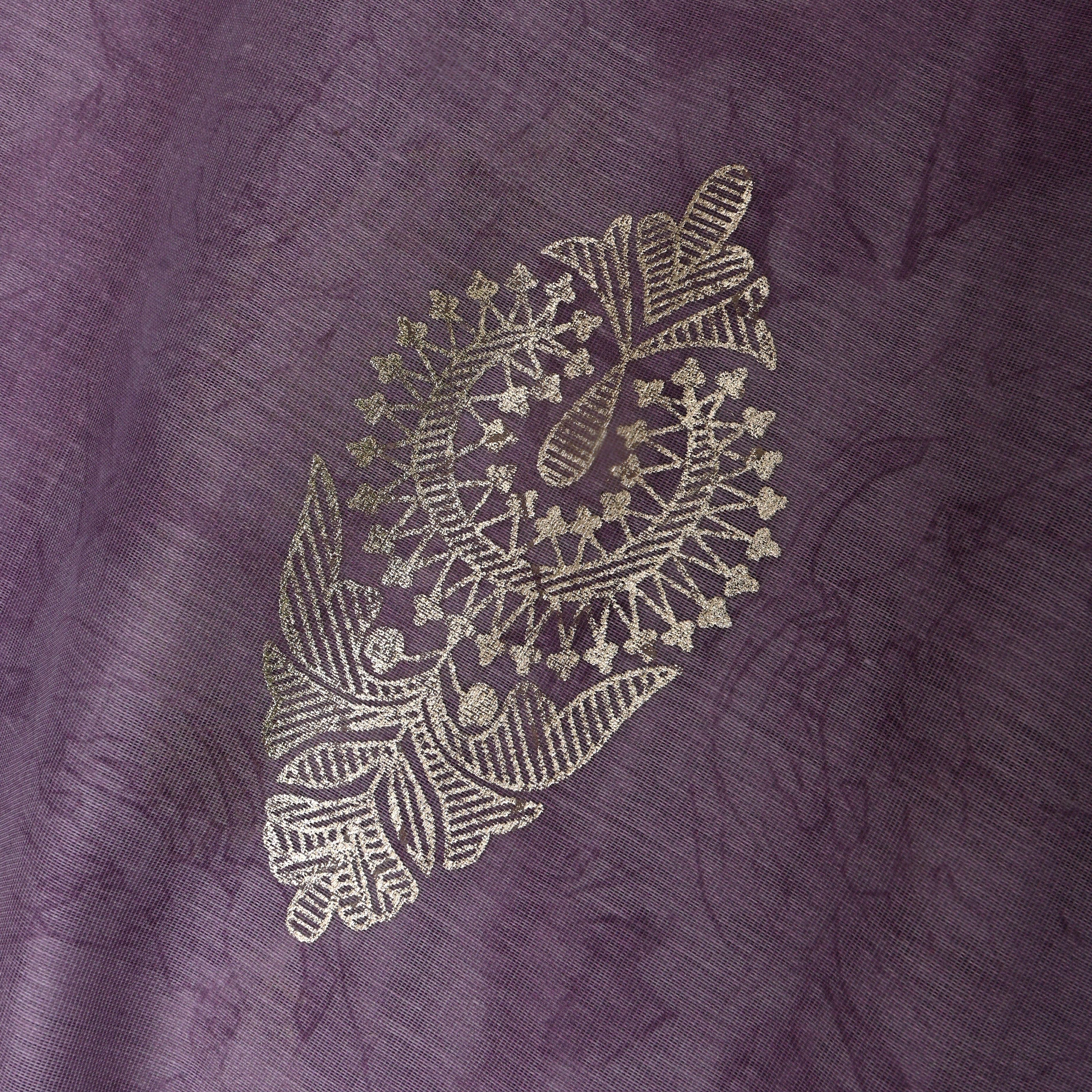 Mauve Purple Floral Foil Printed Chanderi Fabric