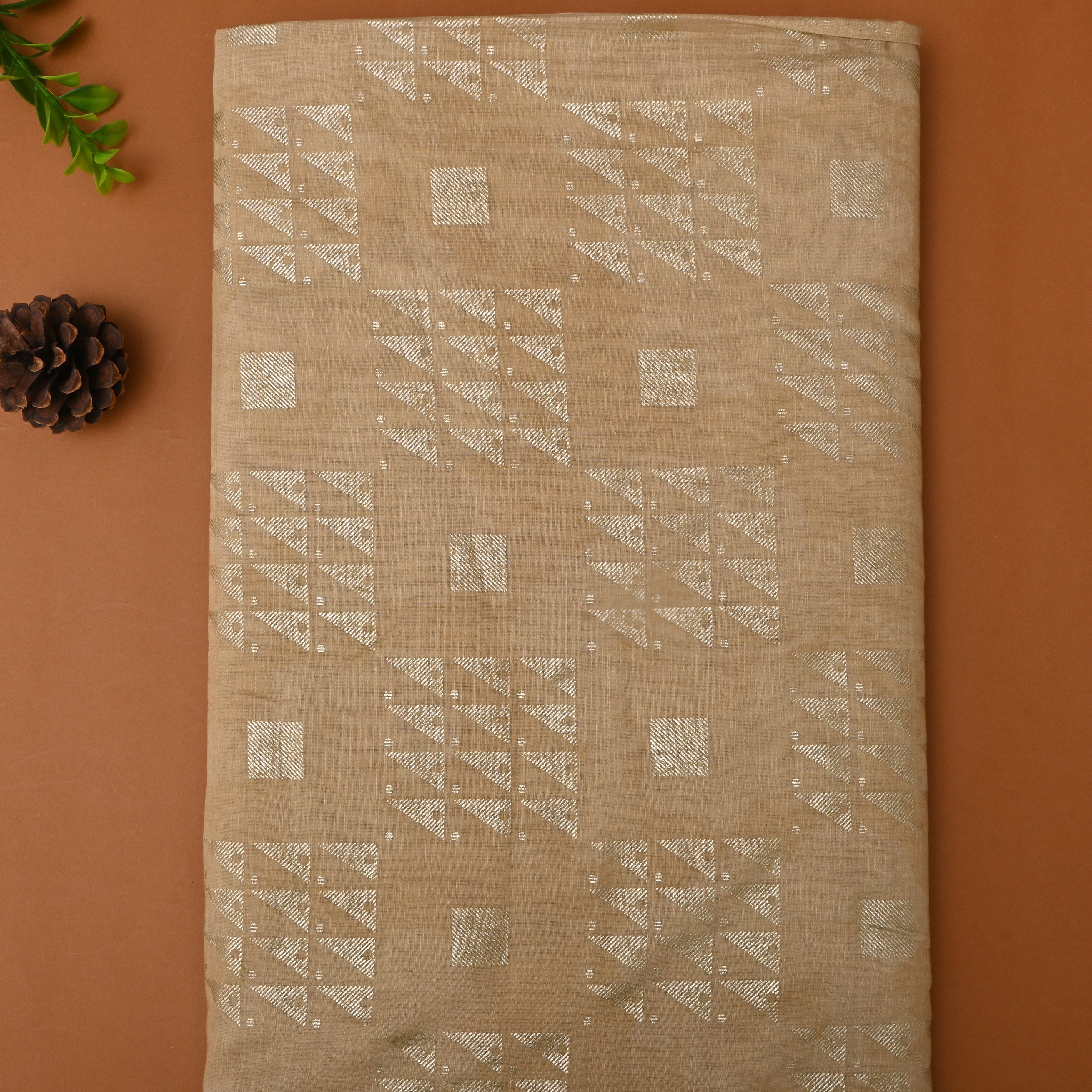 Muted Cream Geometric Foil Printed Chanderi Fabric