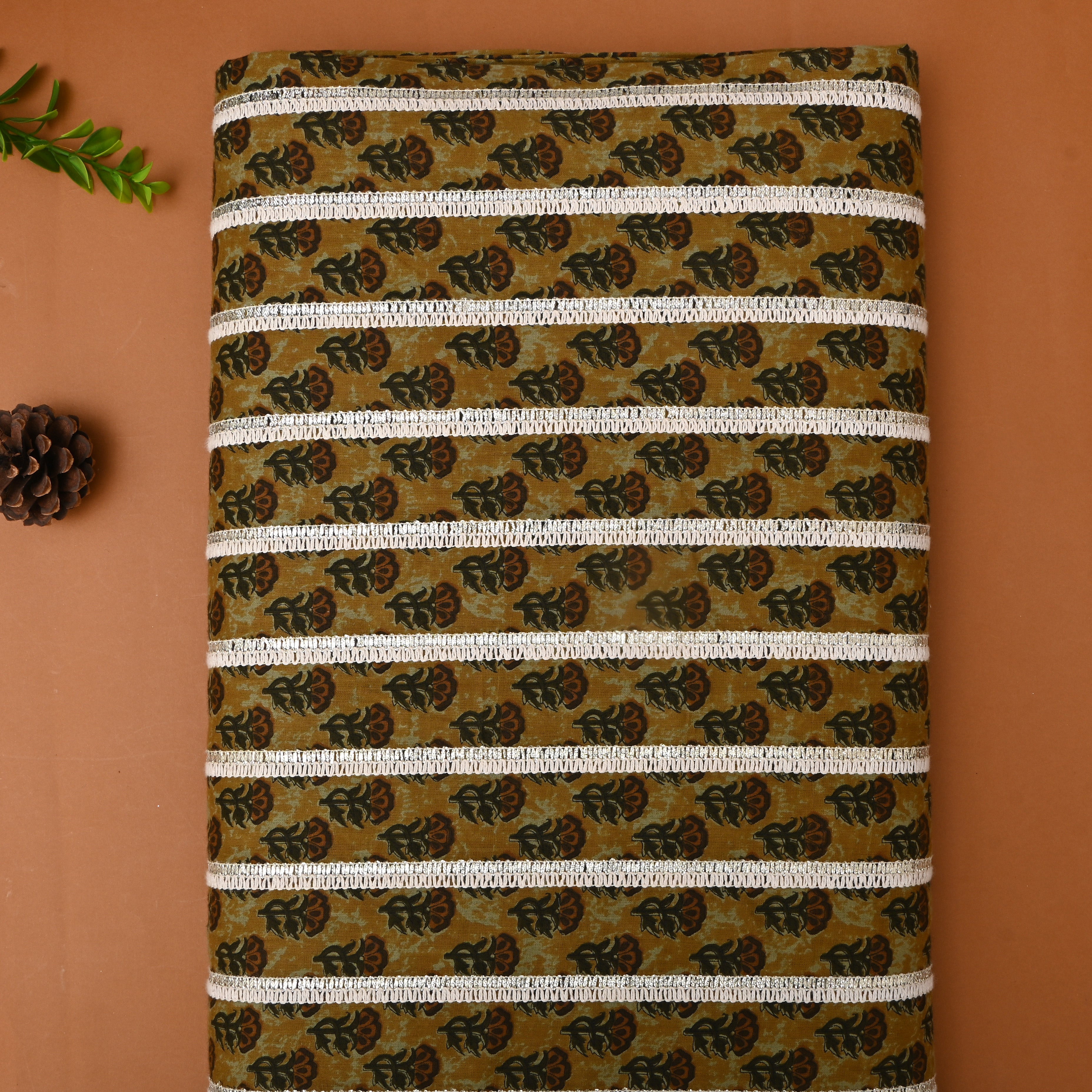 Earthy Yellow Floral Printed Cotton Fabric