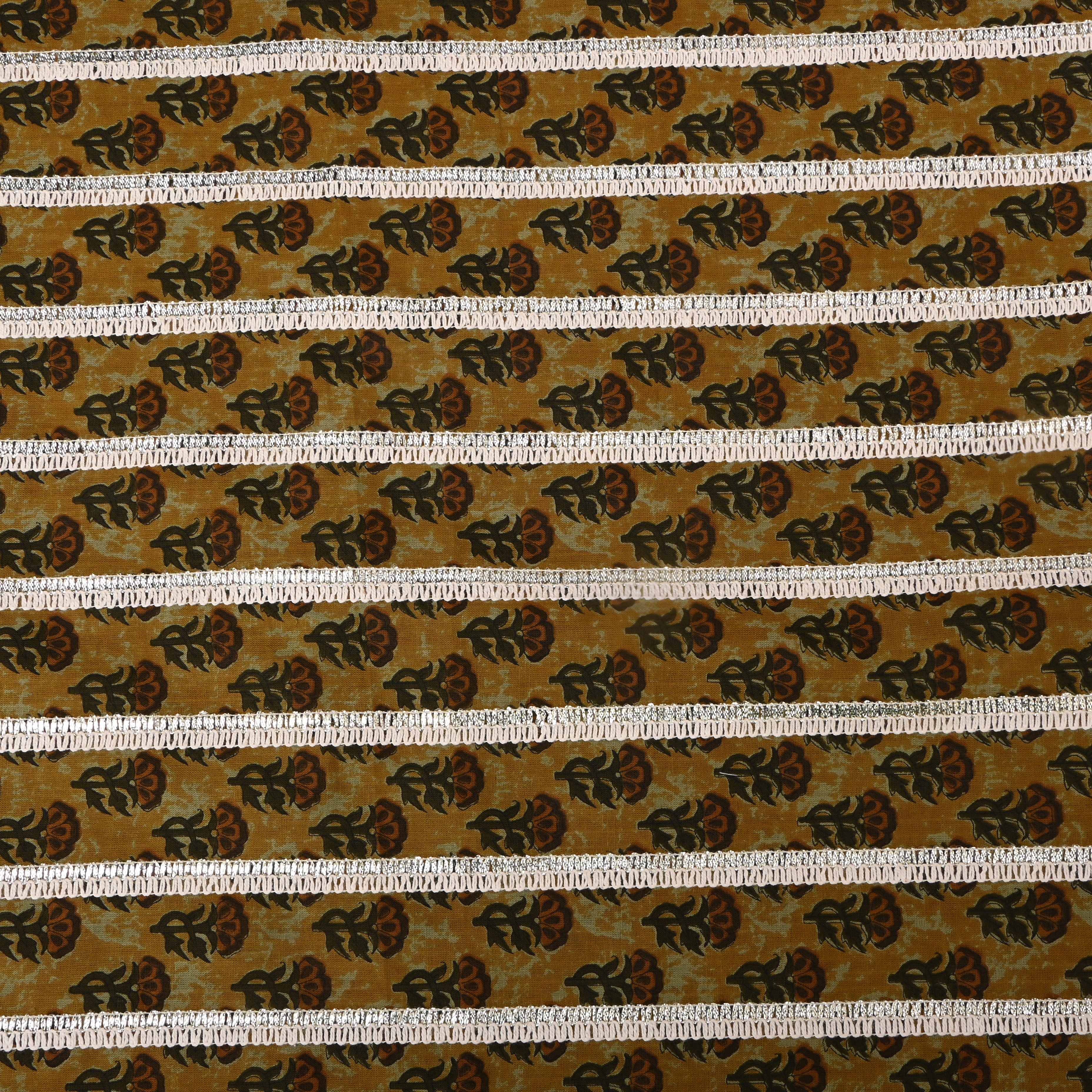 Earthy Yellow Floral Printed Cotton Fabric