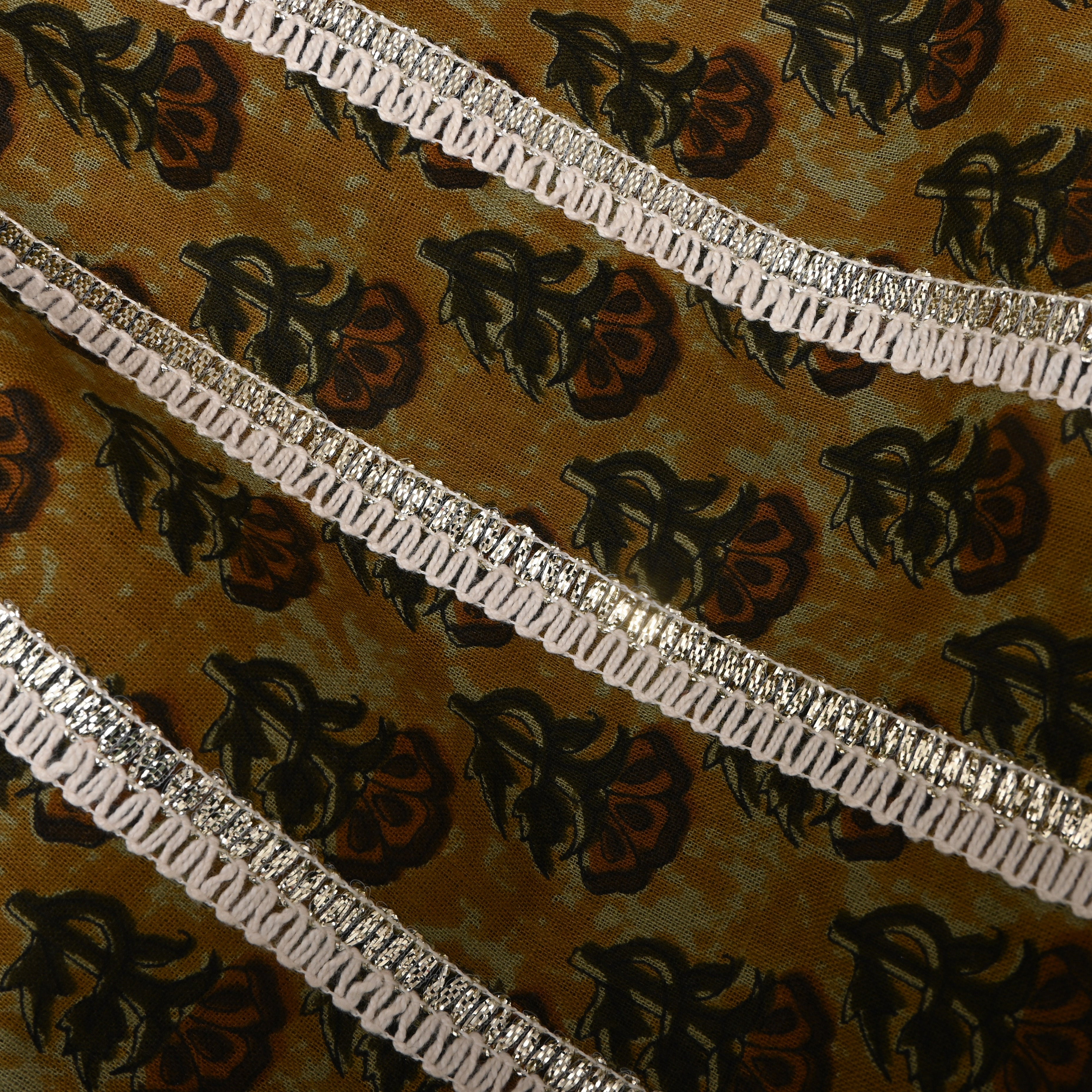 Earthy Yellow Floral Printed Cotton Fabric