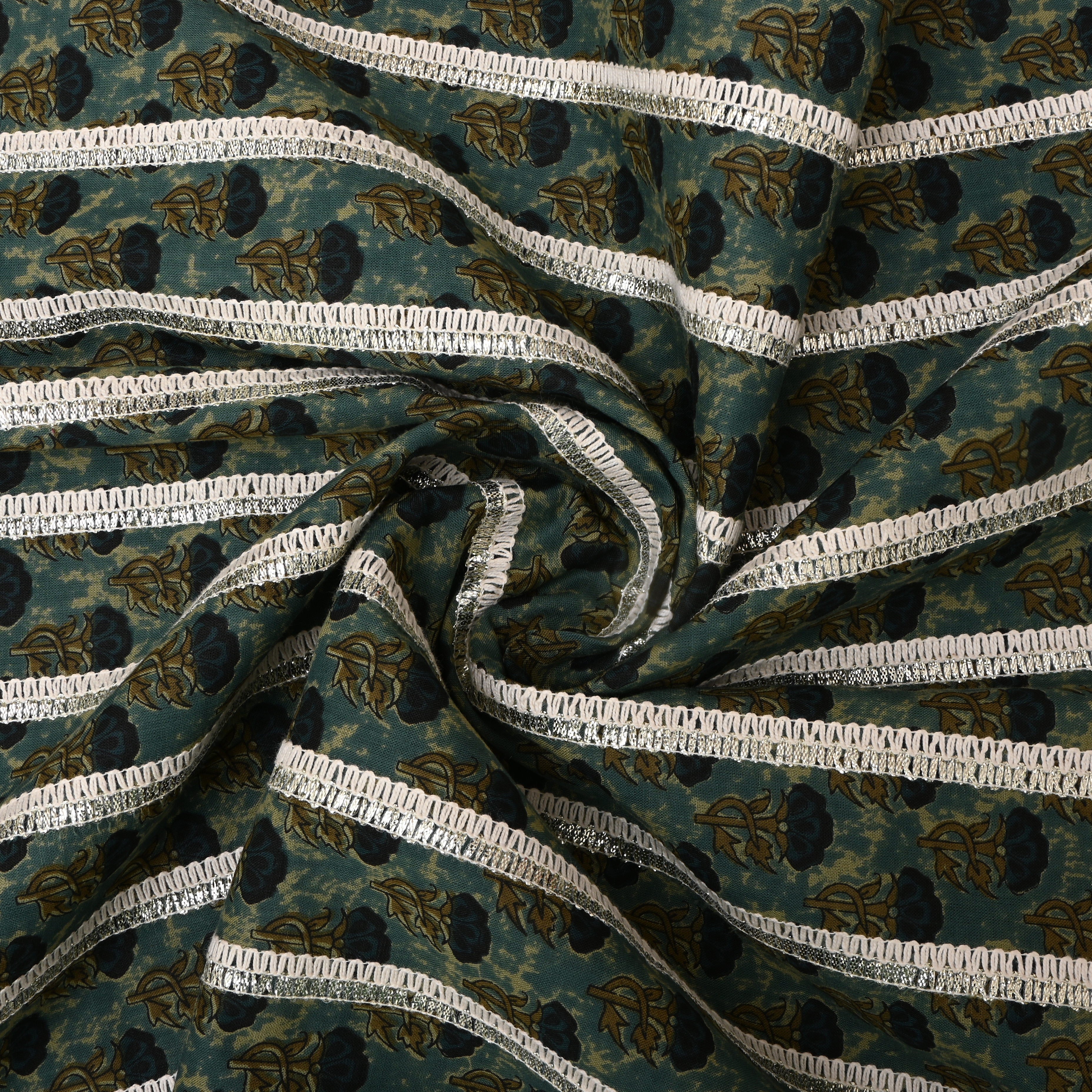 Jungle Green Floral Printed Cotton Fabric