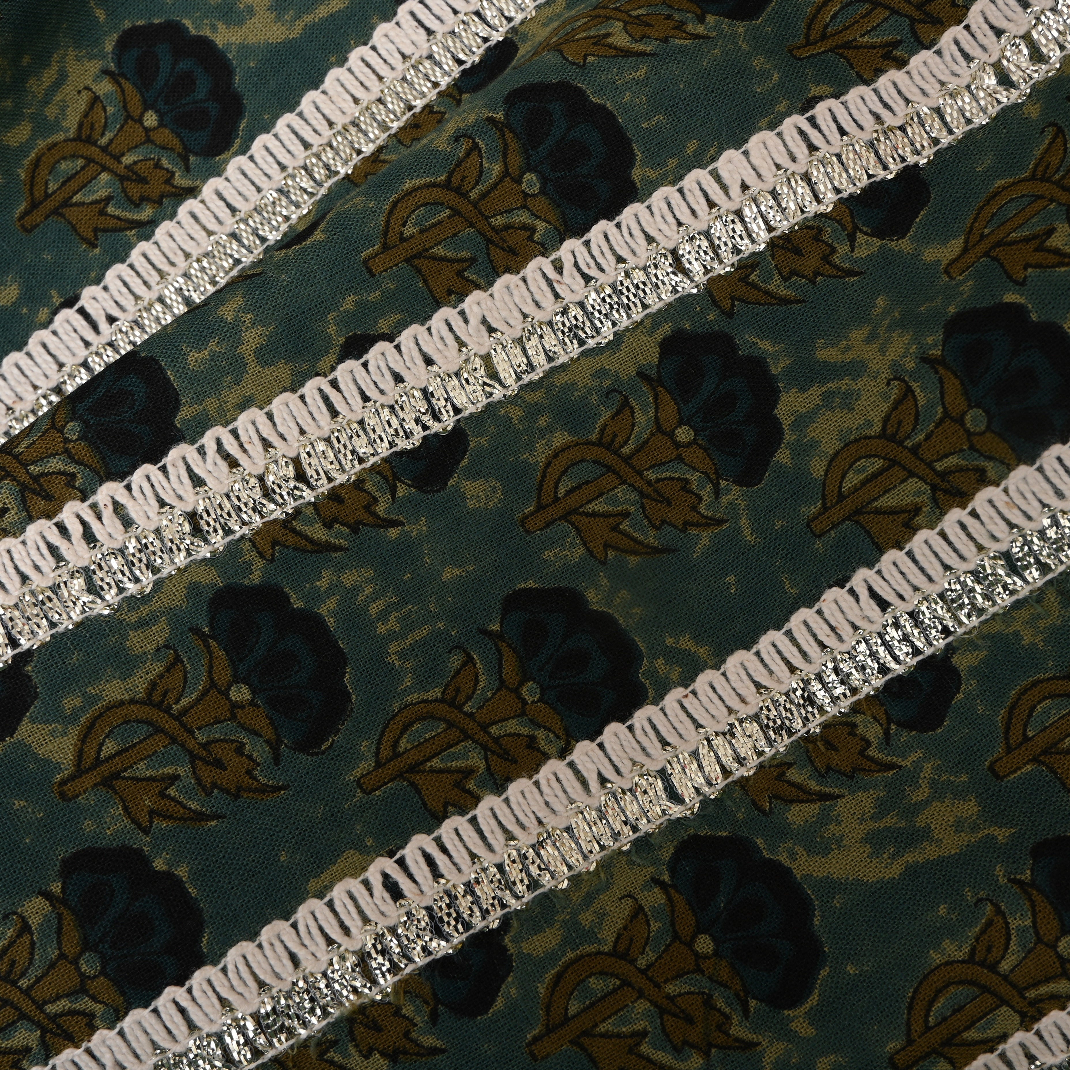 Jungle Green Floral Printed Cotton Fabric