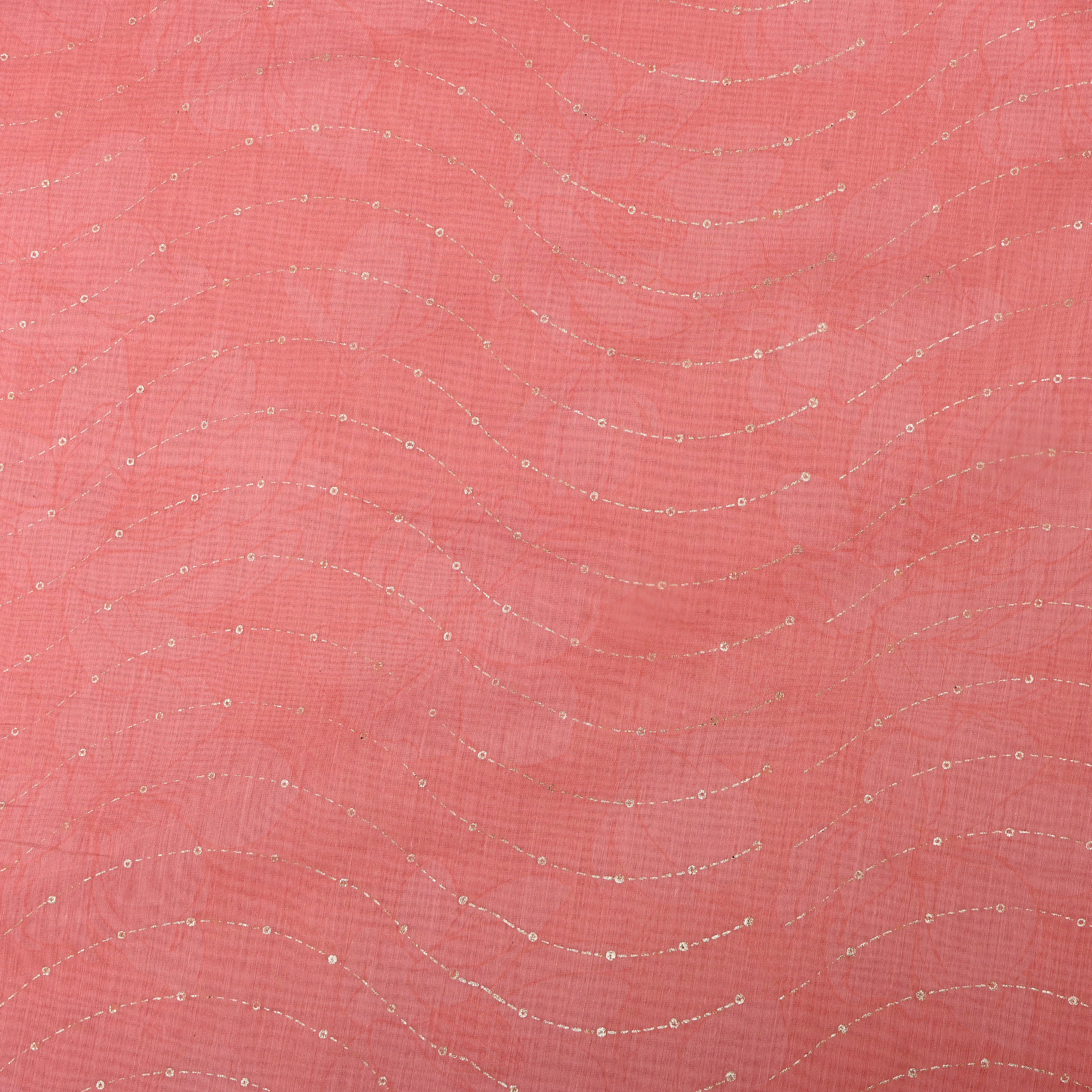 Coral Pink Foil Printed Chanderi Fabric