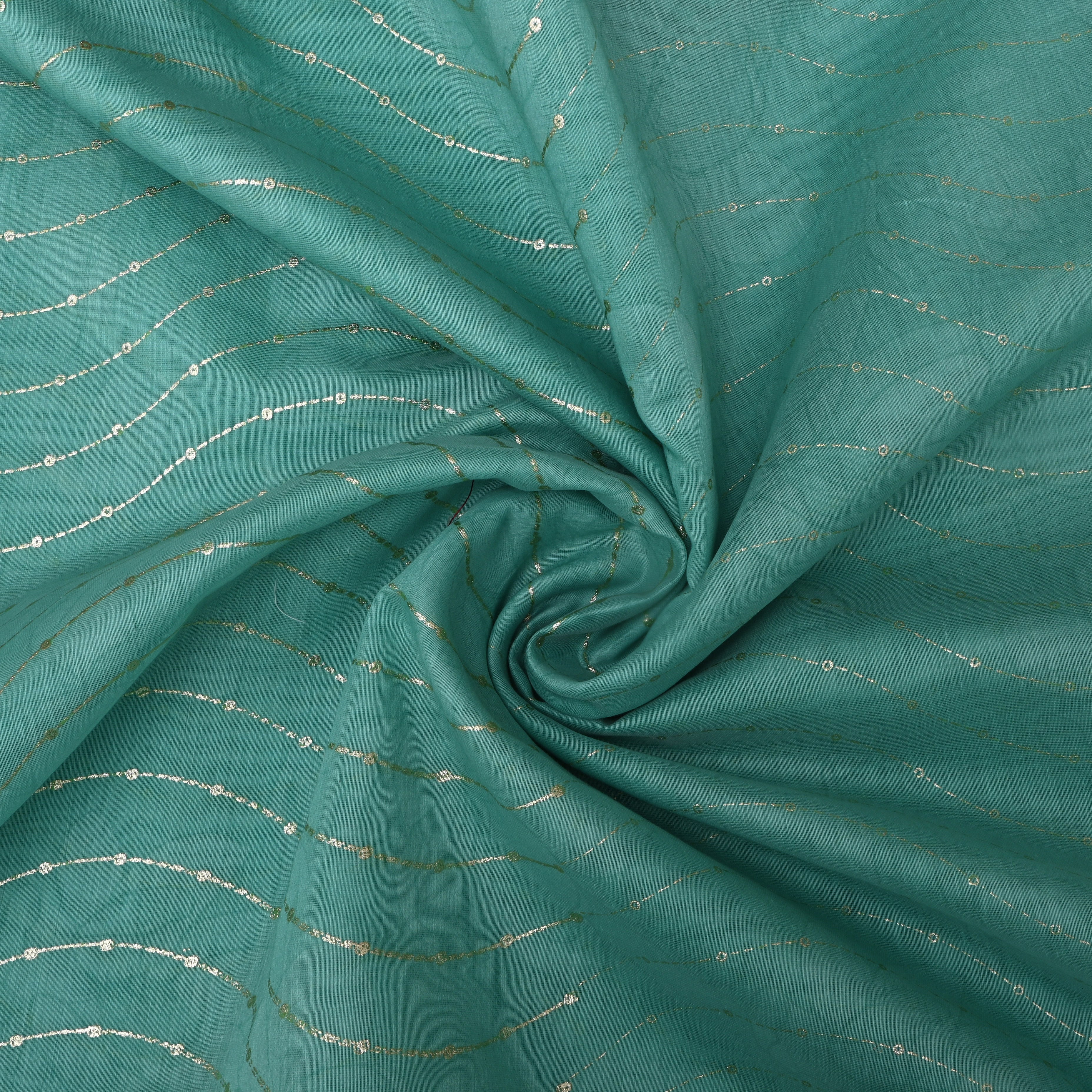 Turquoise Blue Foil Printed Chanderi Fabric