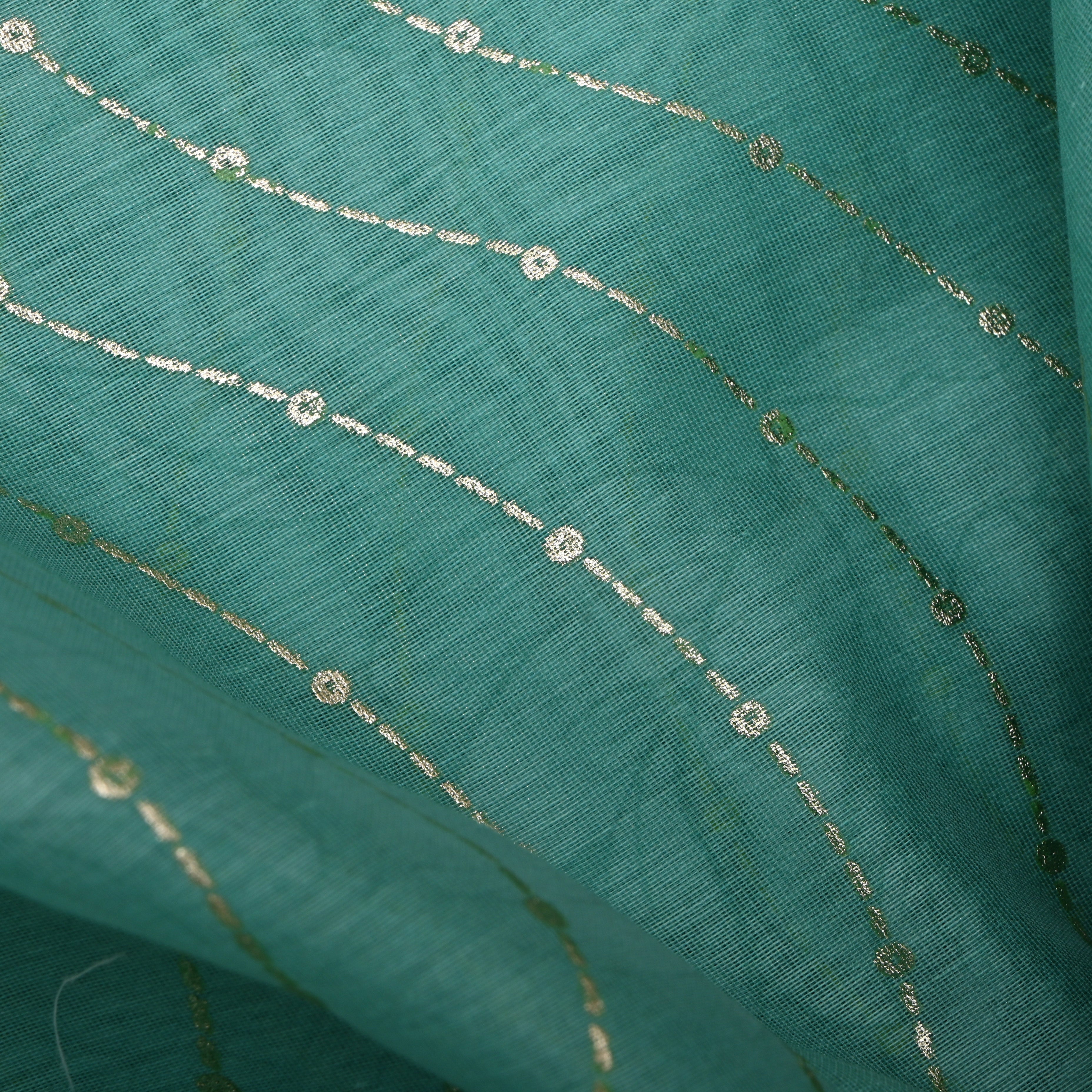 Turquoise Blue Foil Printed Chanderi Fabric