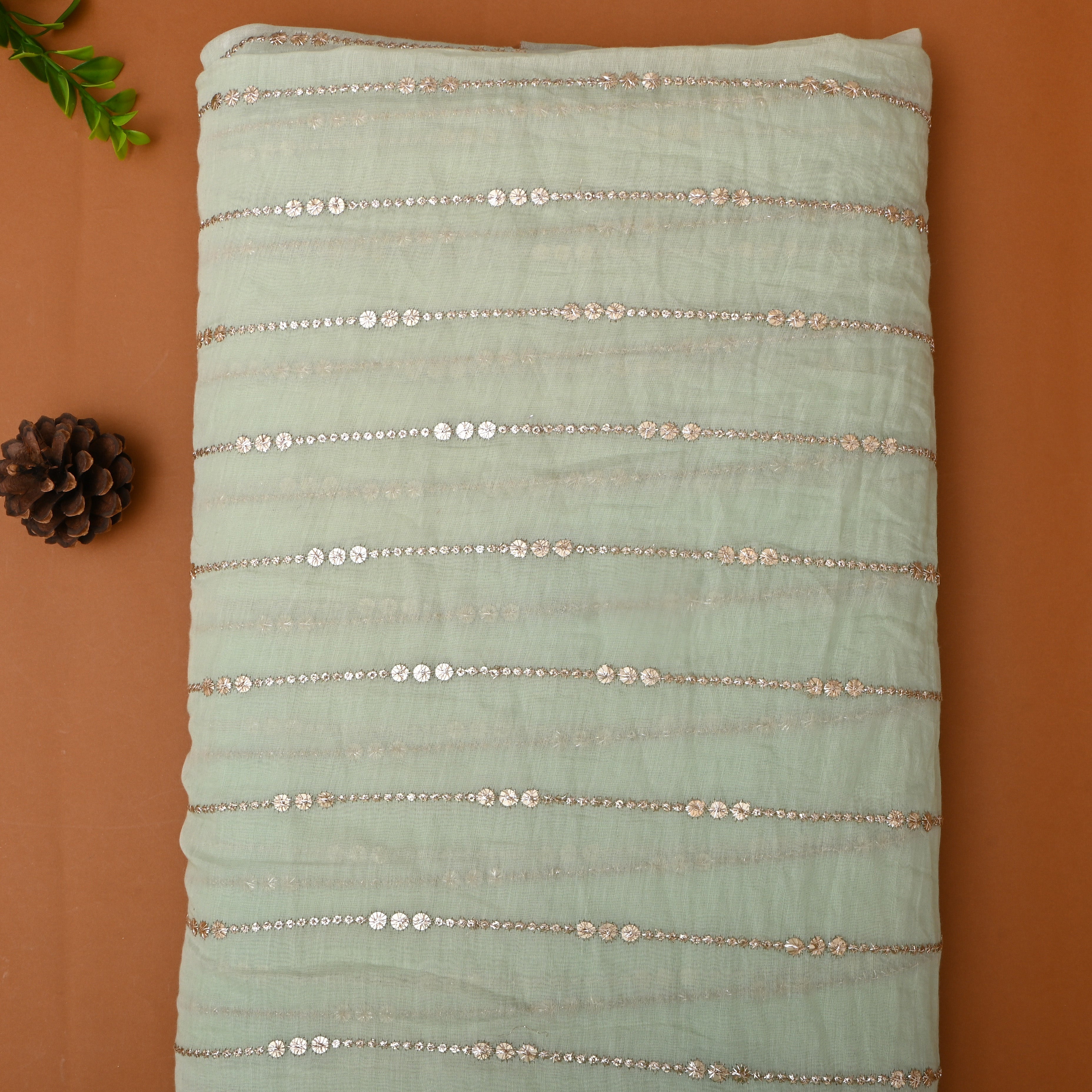 Pastel Green Embroidered Chanderi Fabric