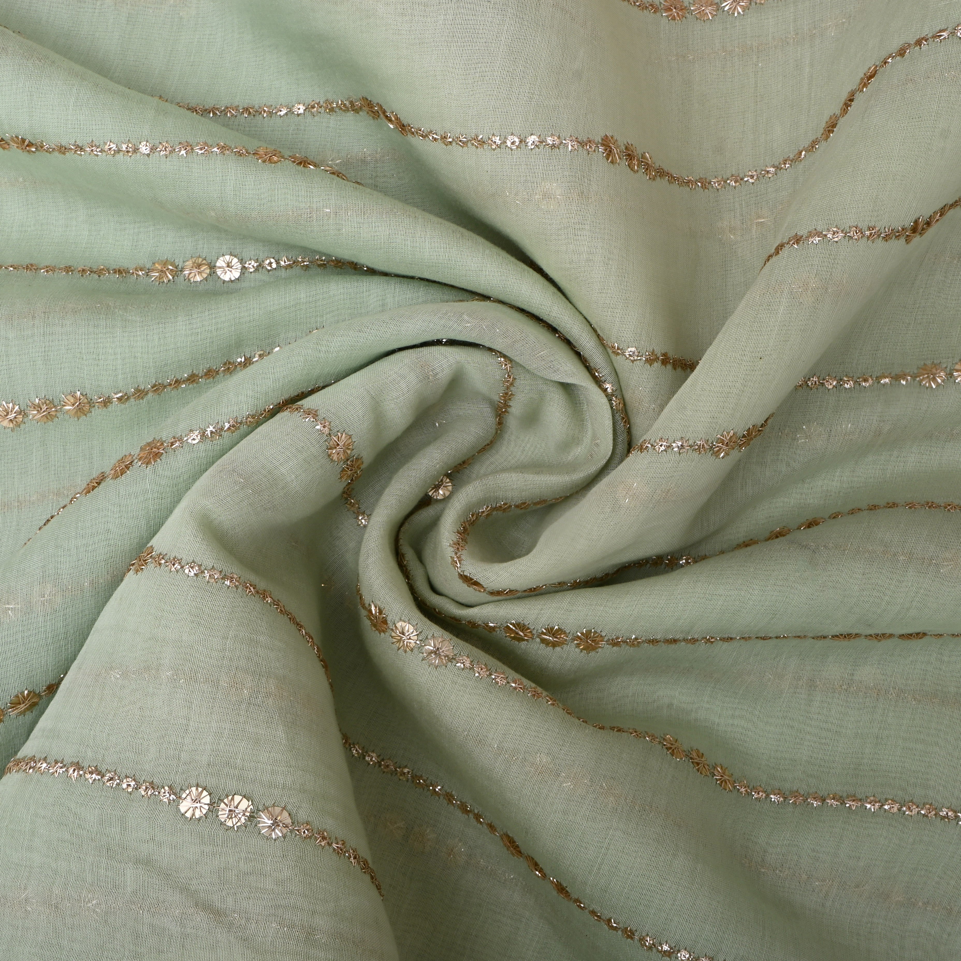 Pastel Green Embroidered Chanderi Fabric