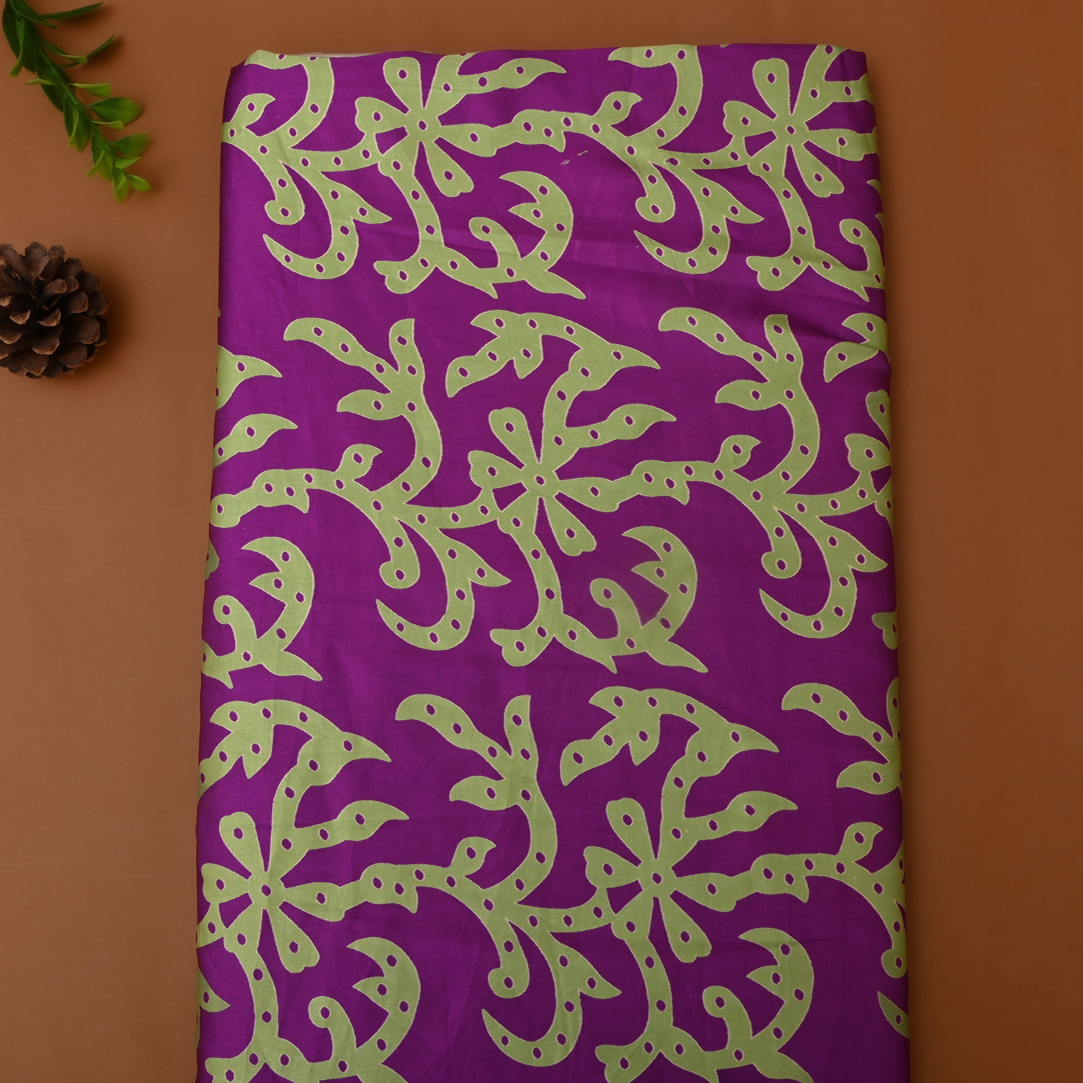 Purple Floral Printed Satin Fabric