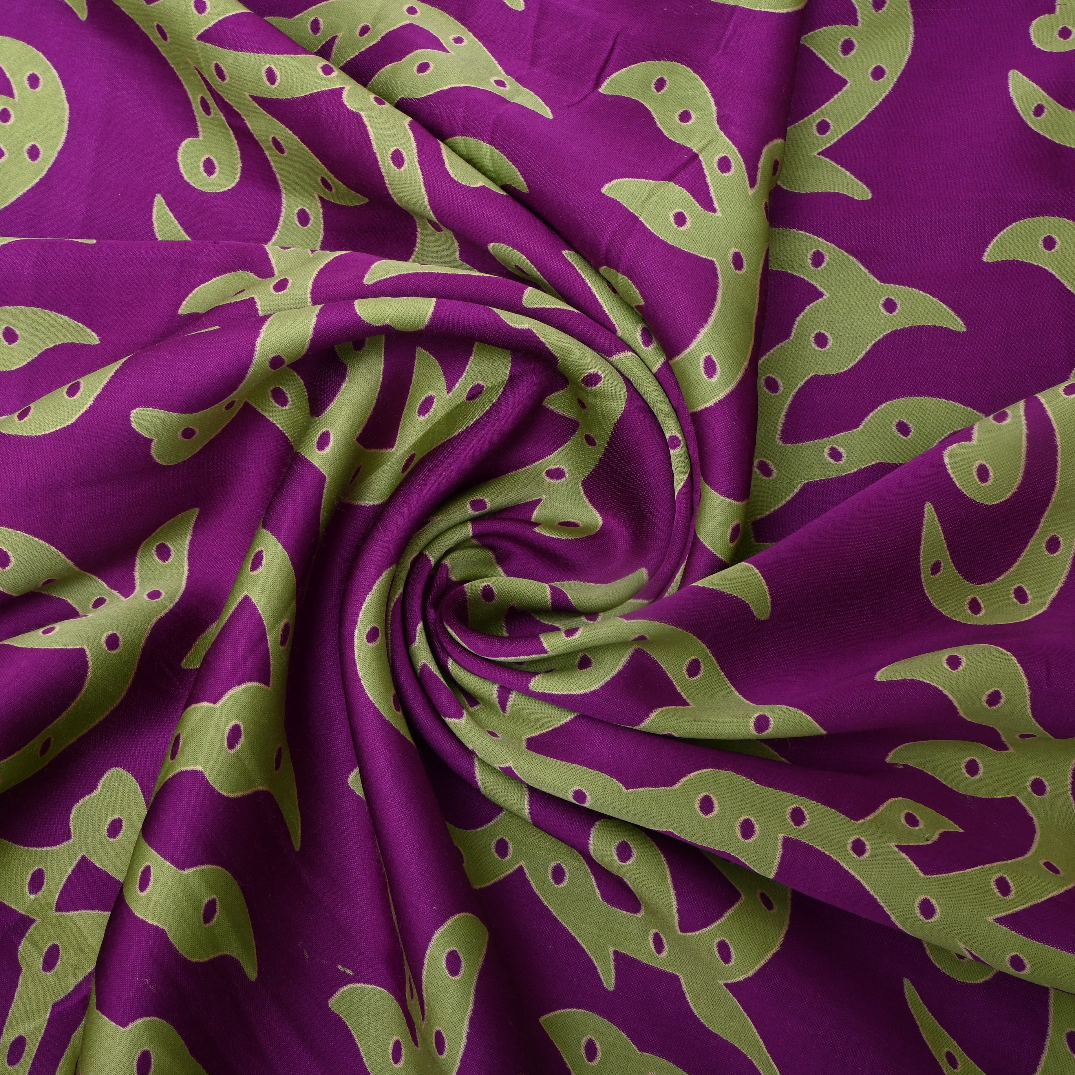 Purple Floral Printed Satin Fabric