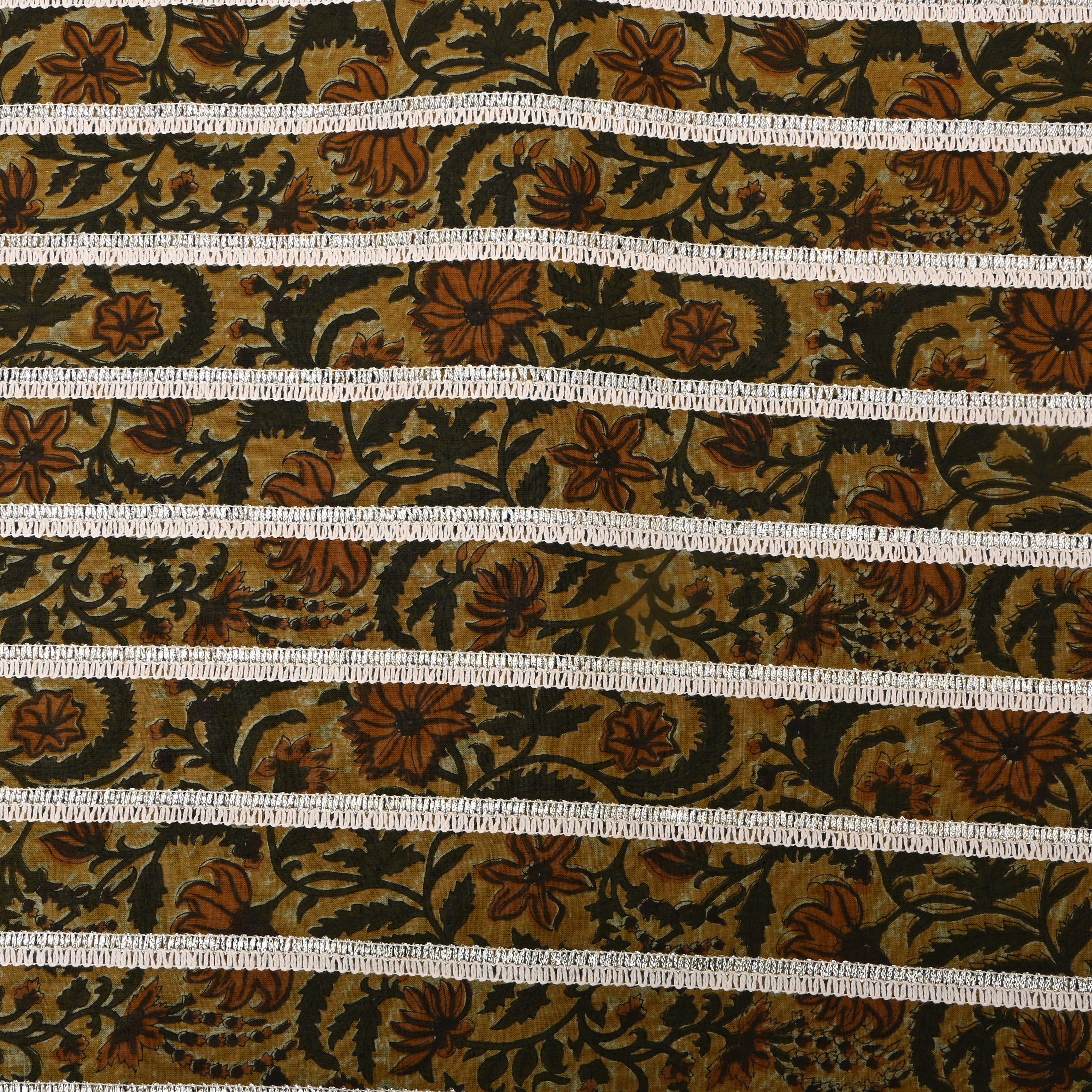 Earthy Green Floral Printed Cotton Fabric