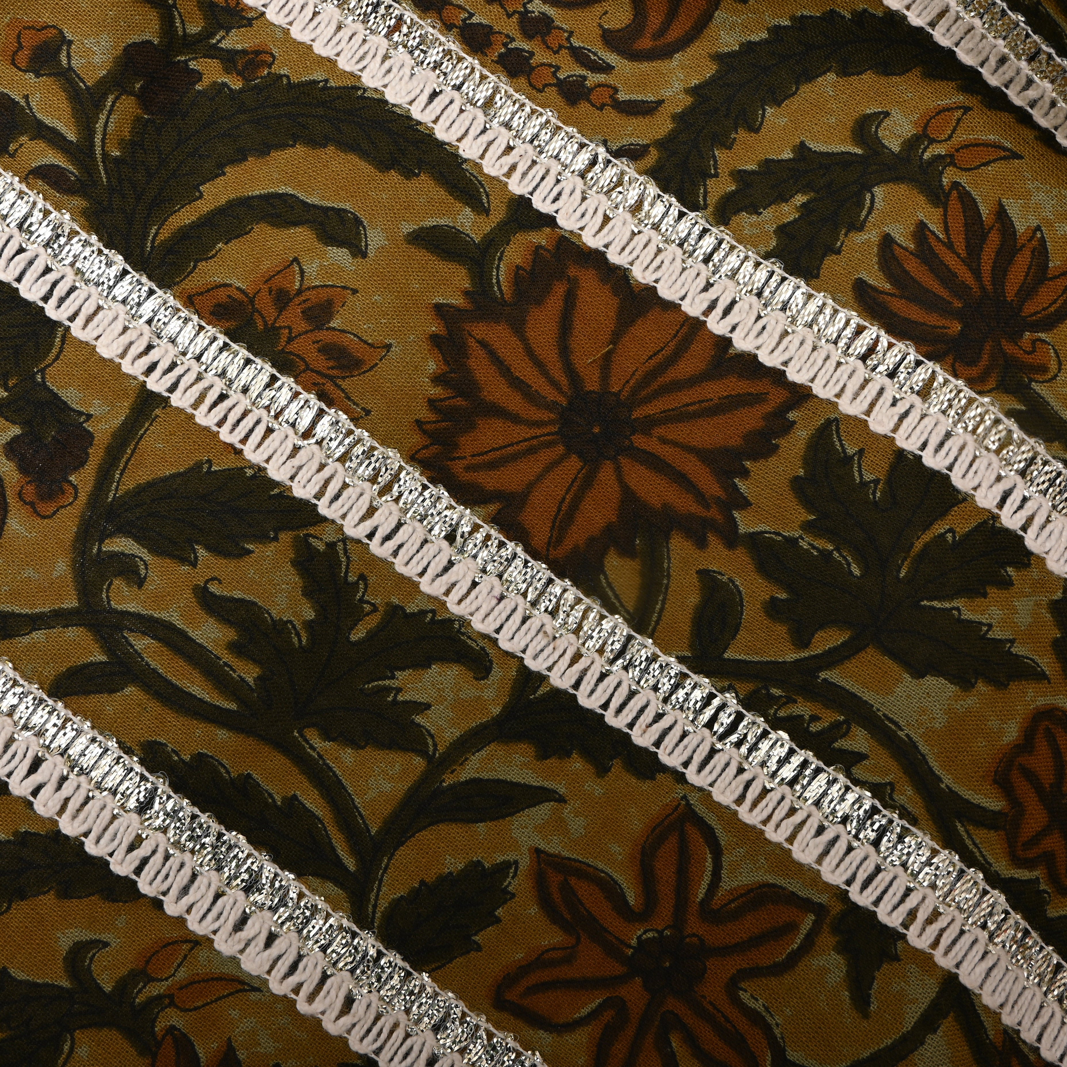 Earthy Green Floral Printed Cotton Fabric