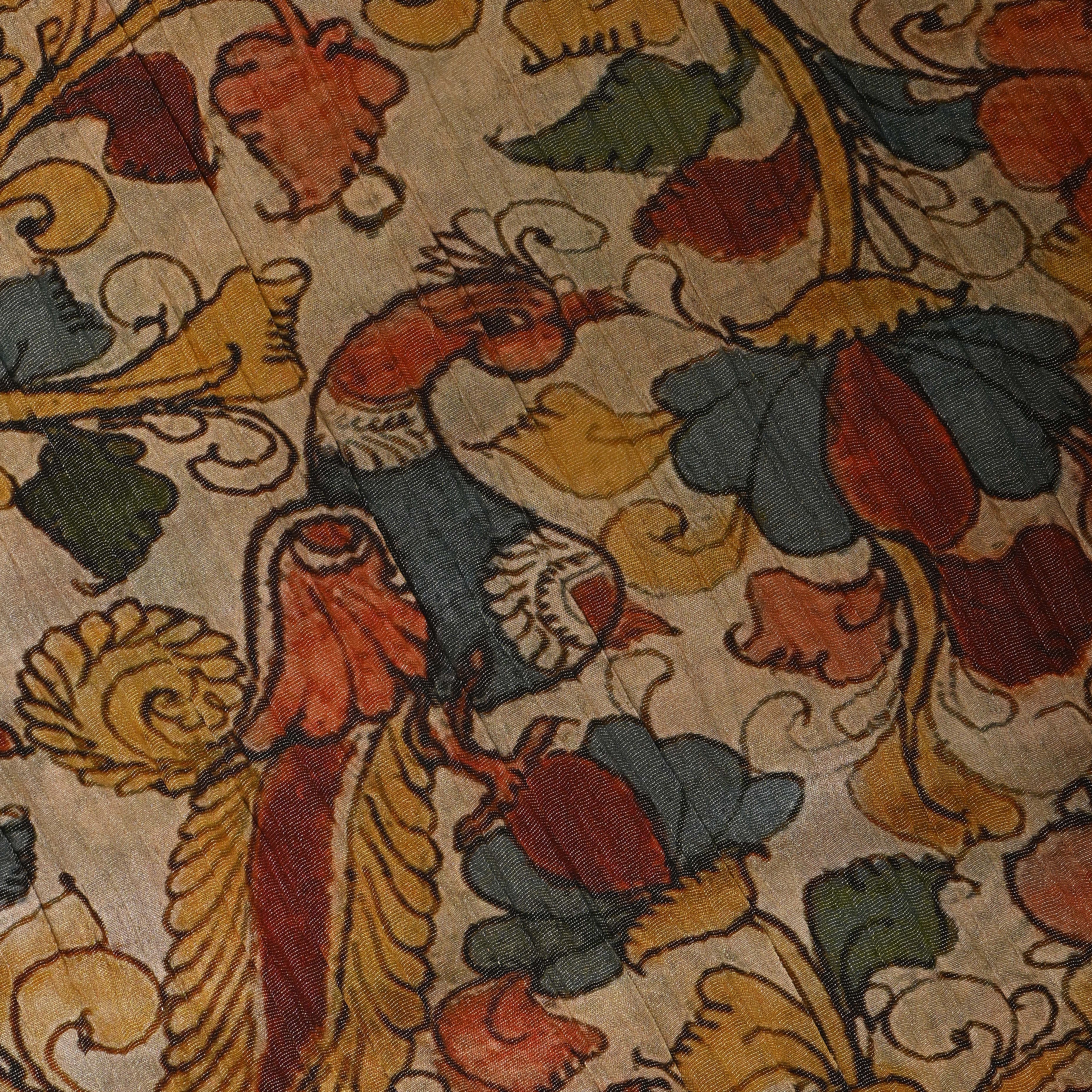 Earthy Beige And Multicolour Printed Tissue Fabric