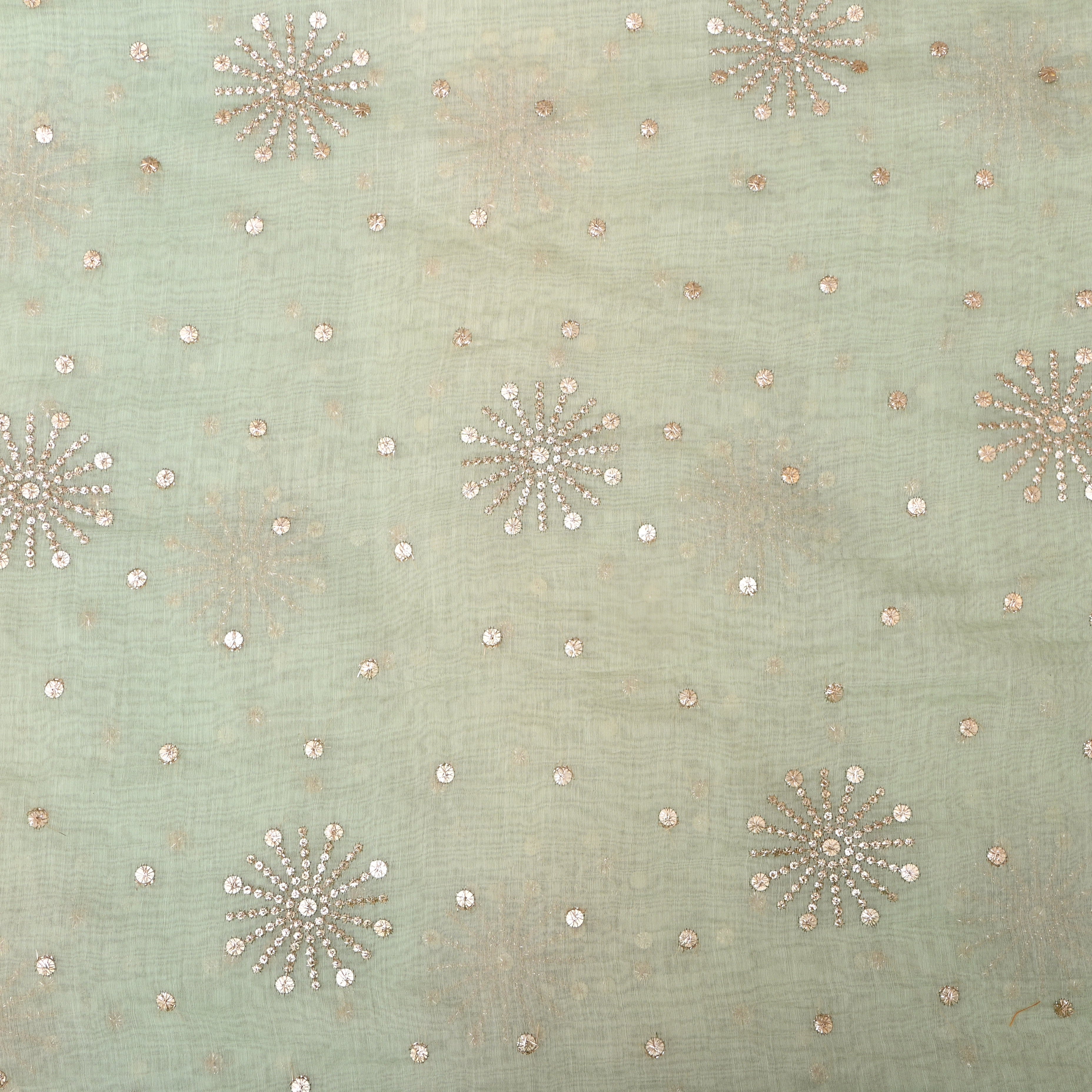 Pastel Green Floral Embroidered Chanderi Fabric