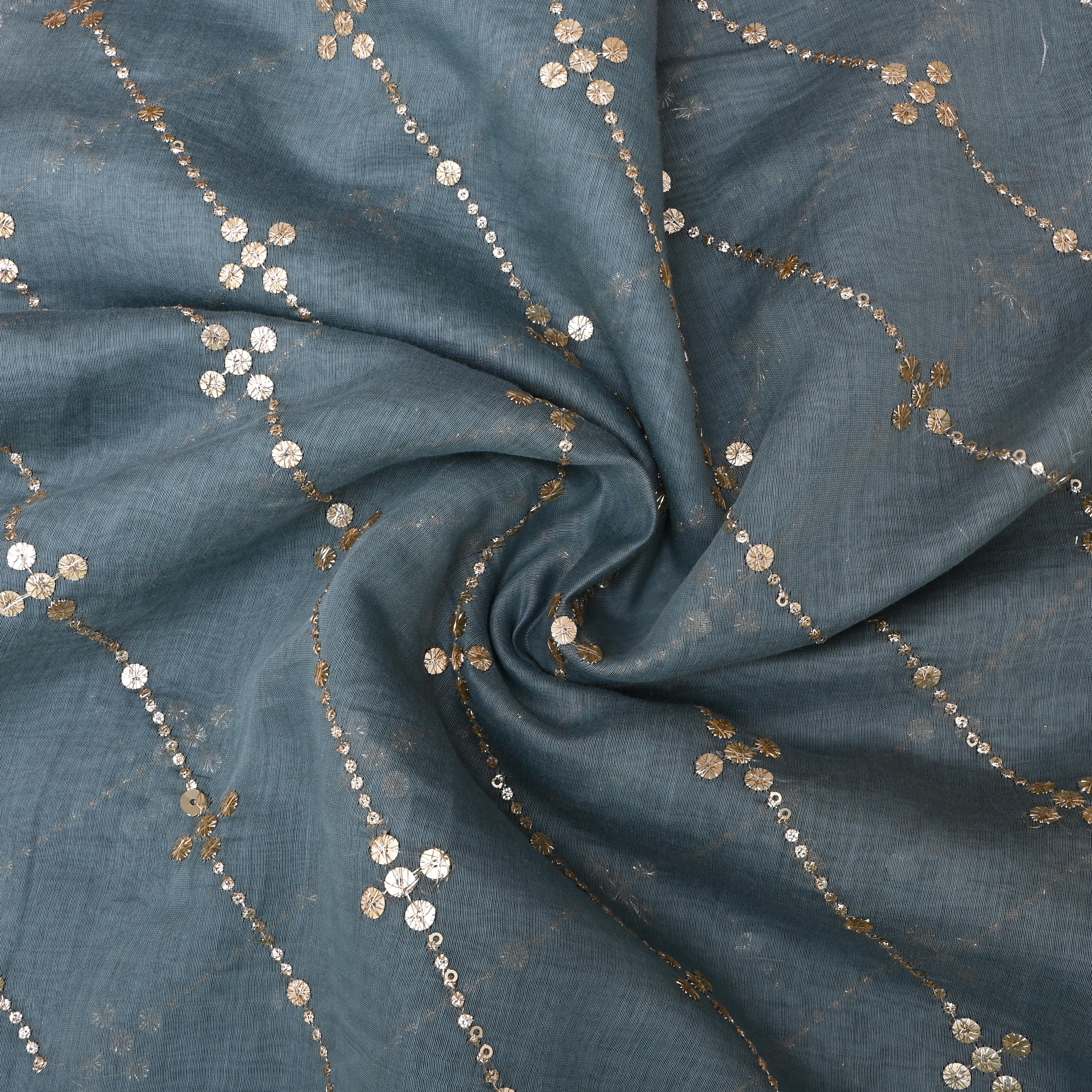 Grey Mirror Work Embroidered Chanderi Fabric