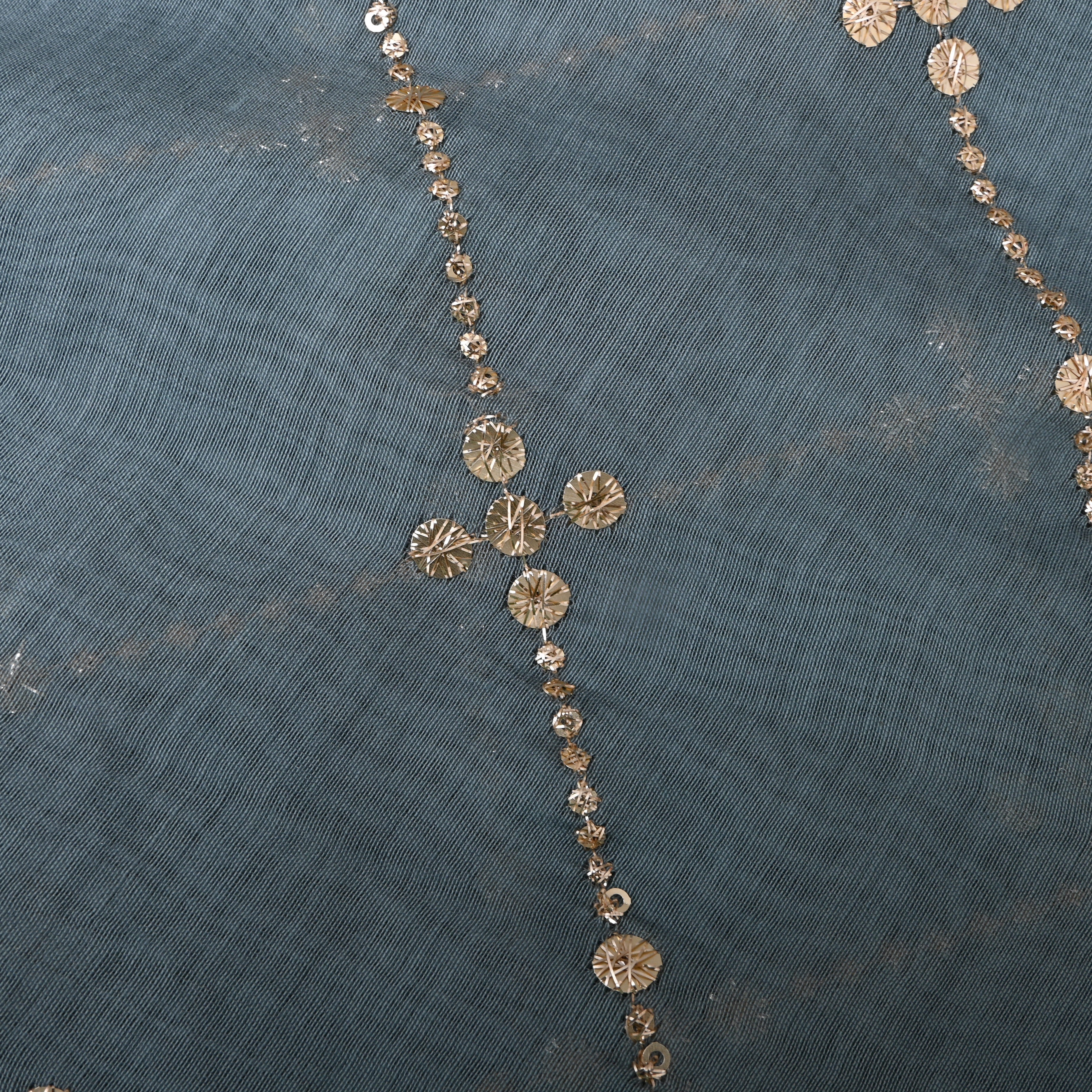 Grey Mirror Work Embroidered Chanderi Fabric