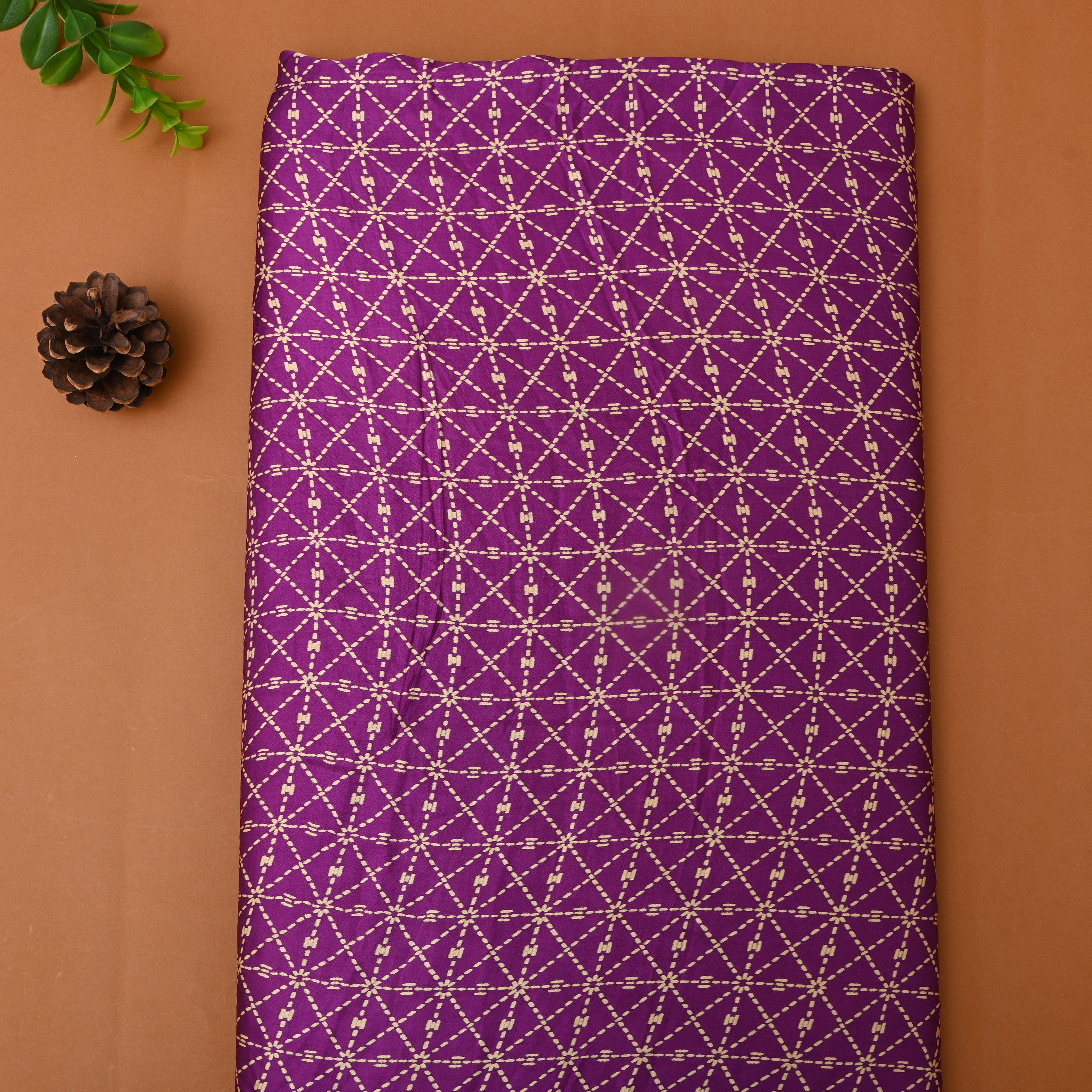 Magenta Purple Geometric Printed Satin Fabric
